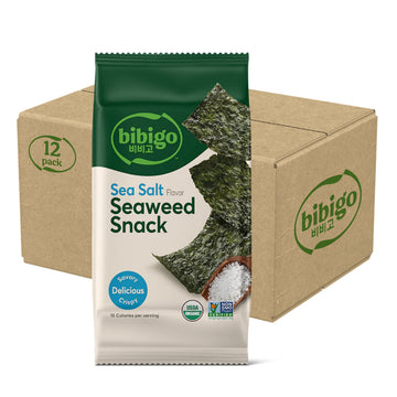 Bibigo Seaweed Snack, Sea Salt Flavor, Non GMO, Gluten Free, 0.35 Ounces (Pack of 12)