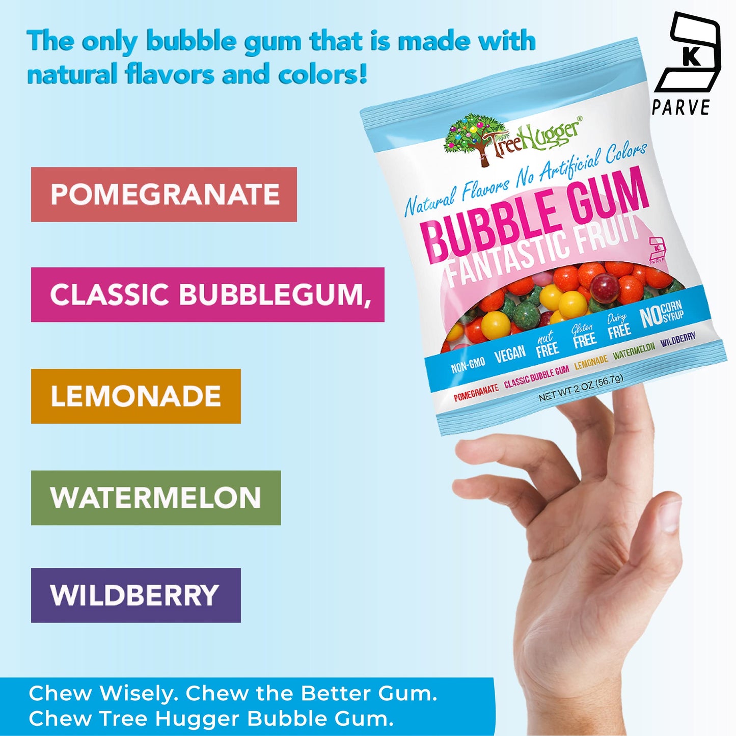 Tree Hugger Fruit Bubble Gum, 2 Ounce (Pack of 12)