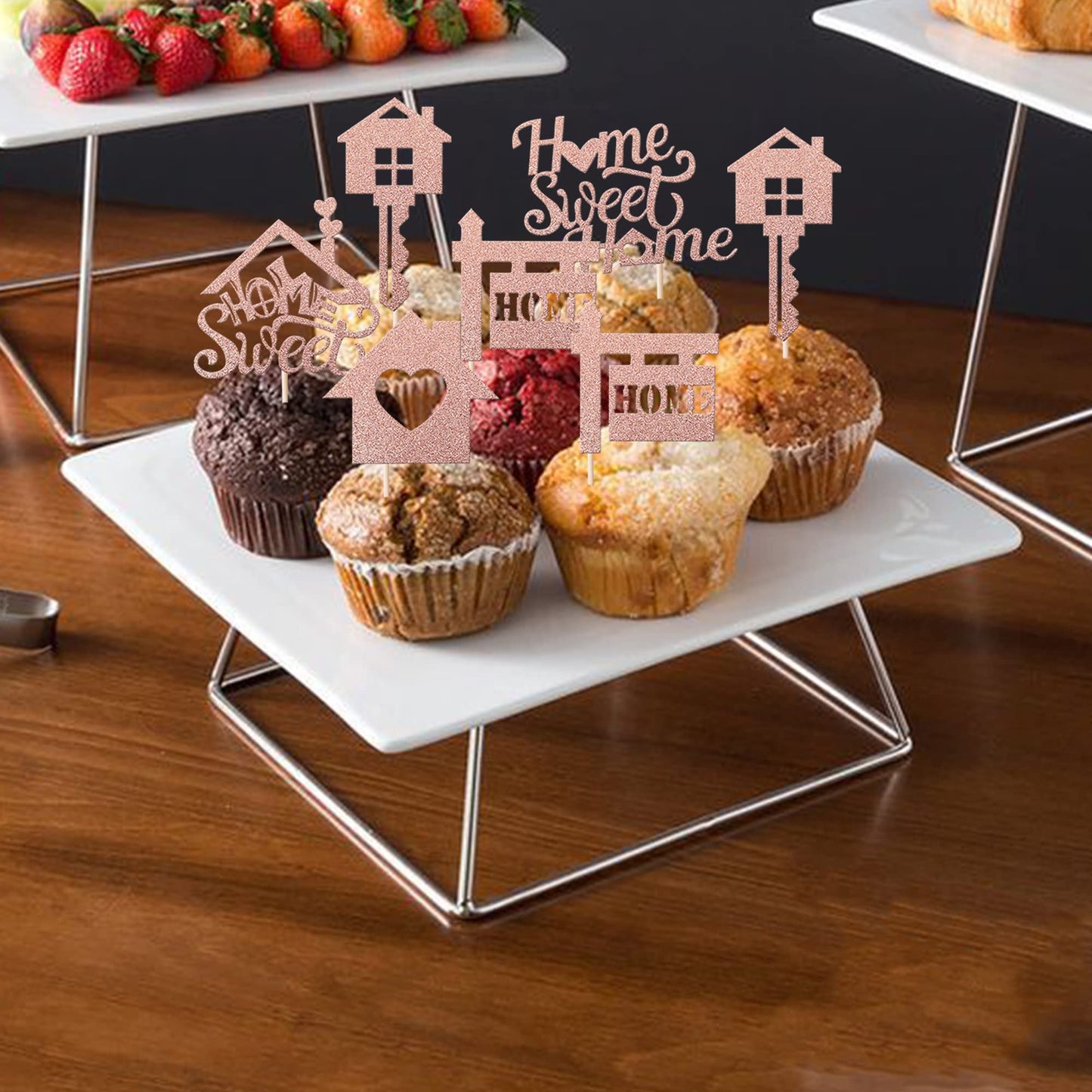 Rssta i Cupcake Toppers 30 Pack Rose Gold Housewarming Decorations Paper Model XM082