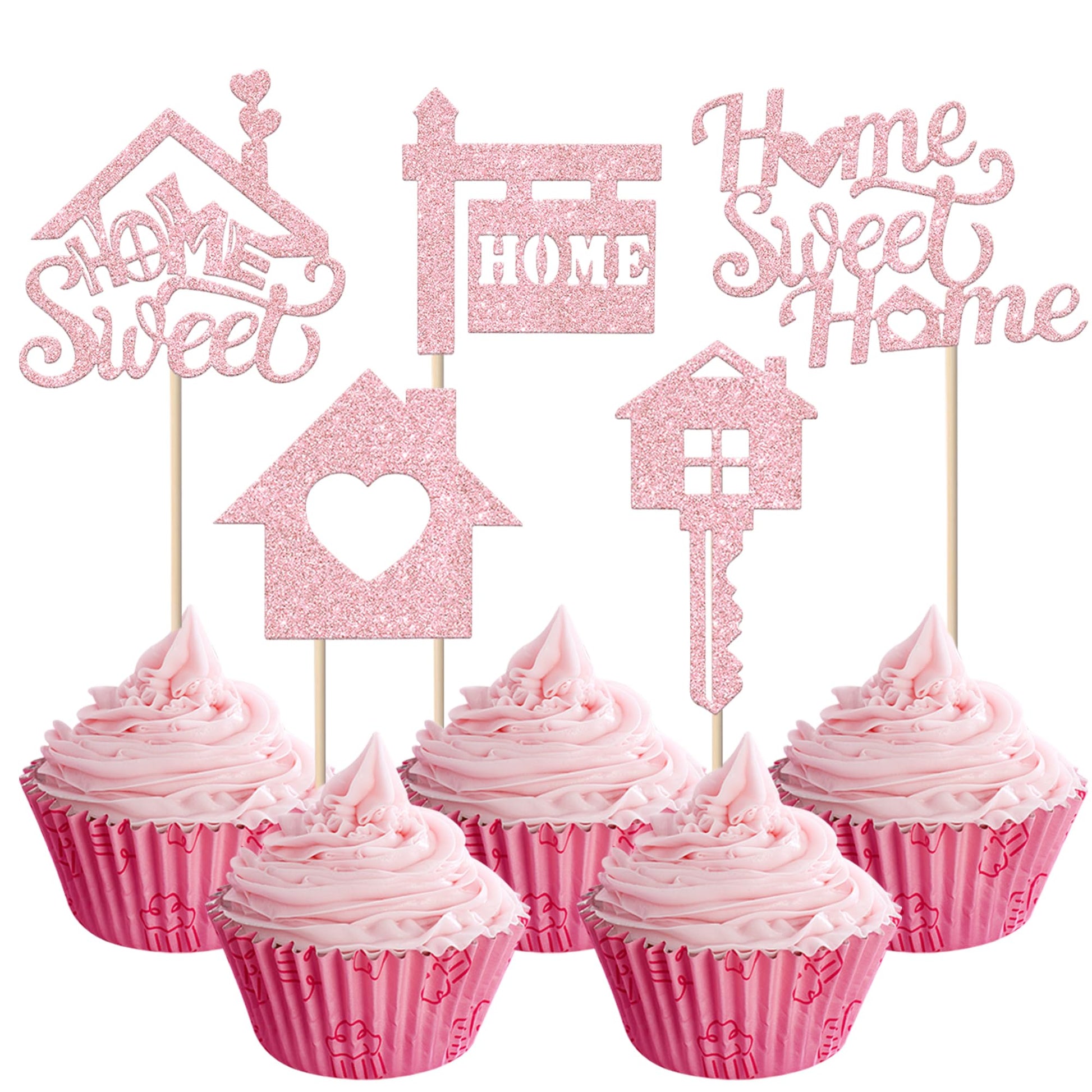 Rsstarxi Cupcake Toppers 30 Pack Pink Glitter Housewarming Decorations