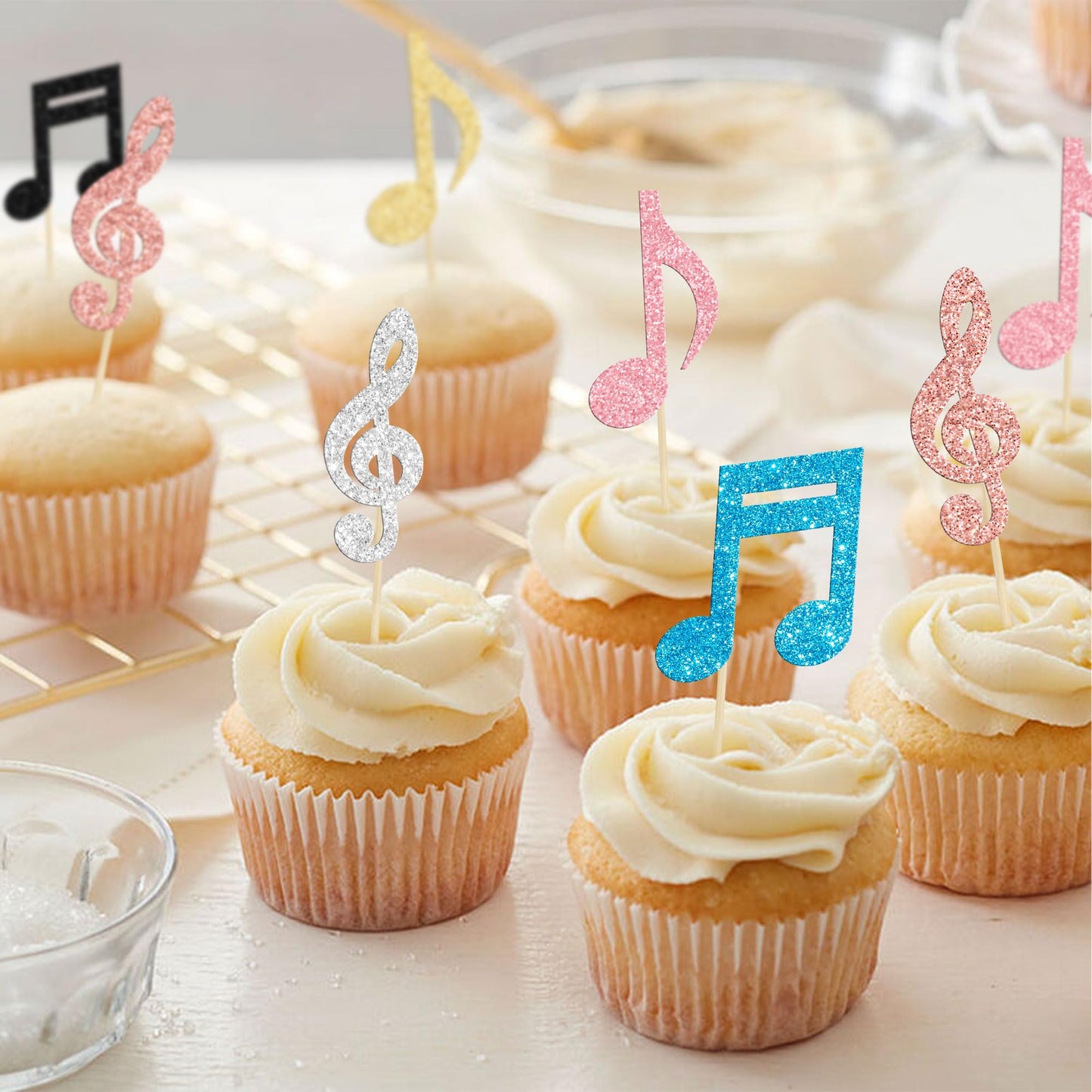 Gyufise 24Pcs Music Notes Cupcake Toppers Glitter Musical Symbol Cupcake Picks For Rock Music Concert Theme Baby Shower Wedding