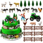 26 Pcs Mini Farm Animal Tractor Cake Topper Set With Tree Farmer Fences Cow Pig Sheep Figures Tractor Farmer Cake Topper For Boy