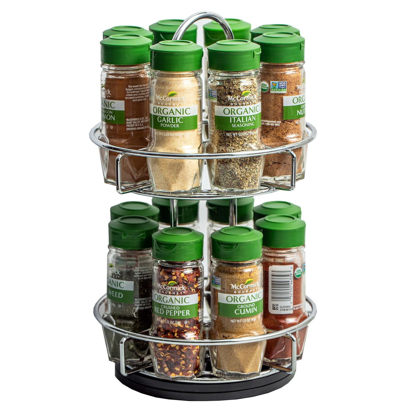 McCormick Gourmet Two Tier Chrome 16 Piece Organic Spice Rack Organizer with Spices Included  15.41 oz