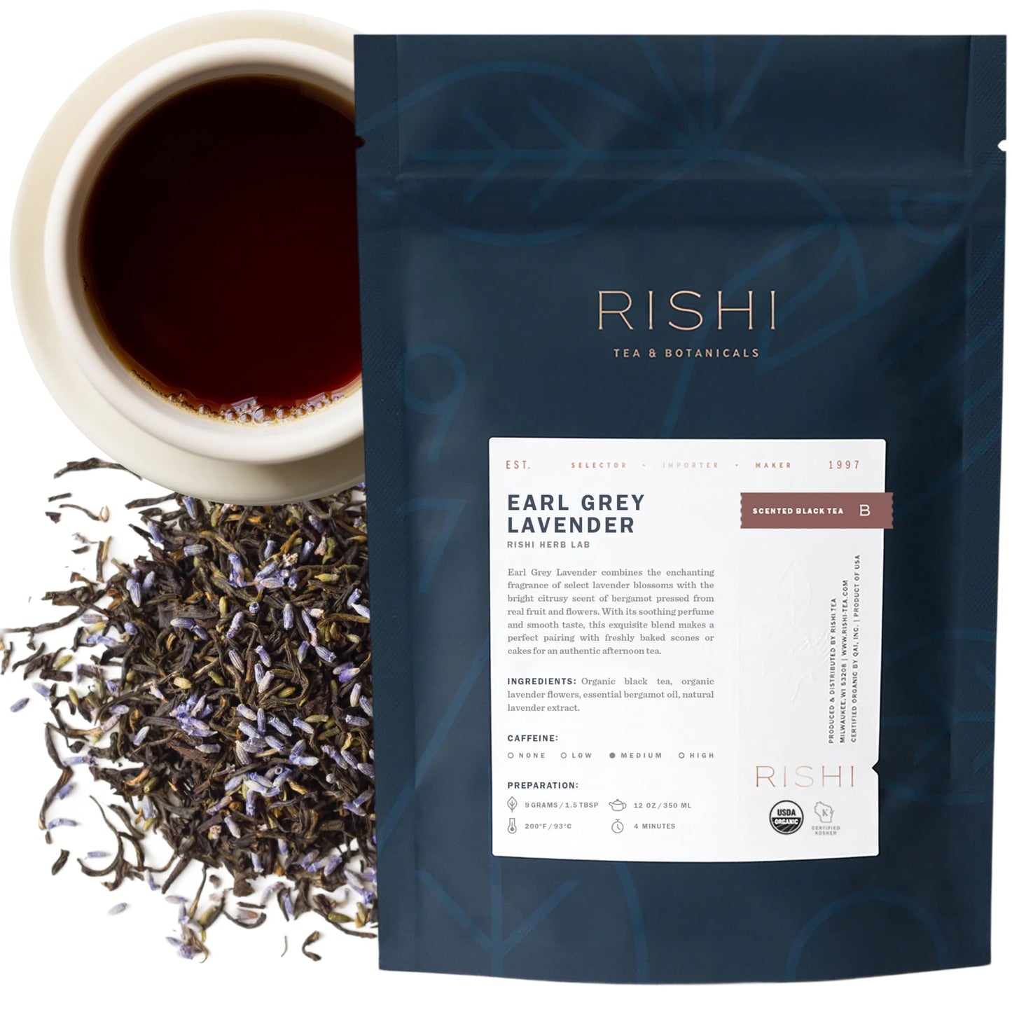 Rishi Tea Earl Grey Lavender Loose Leaf Pure Black Tea - Organic With Bergamot Oil And Lavender Flowers  Energizing & Caffeinated - 4 Ounces  12+ Servings