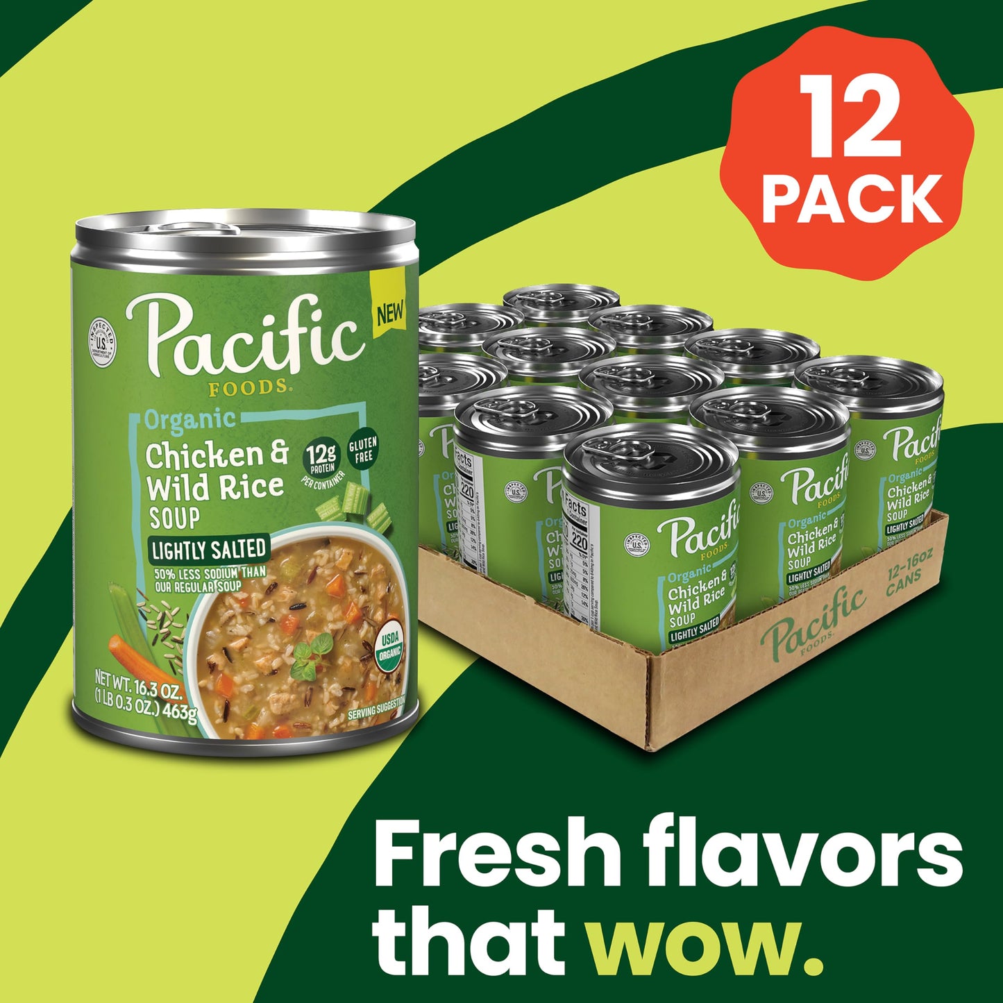 Pacific Foods Organic Lightly Salted Chicken And Wild Rice Soup, 16.3 Oz Can (Pack Of 12)