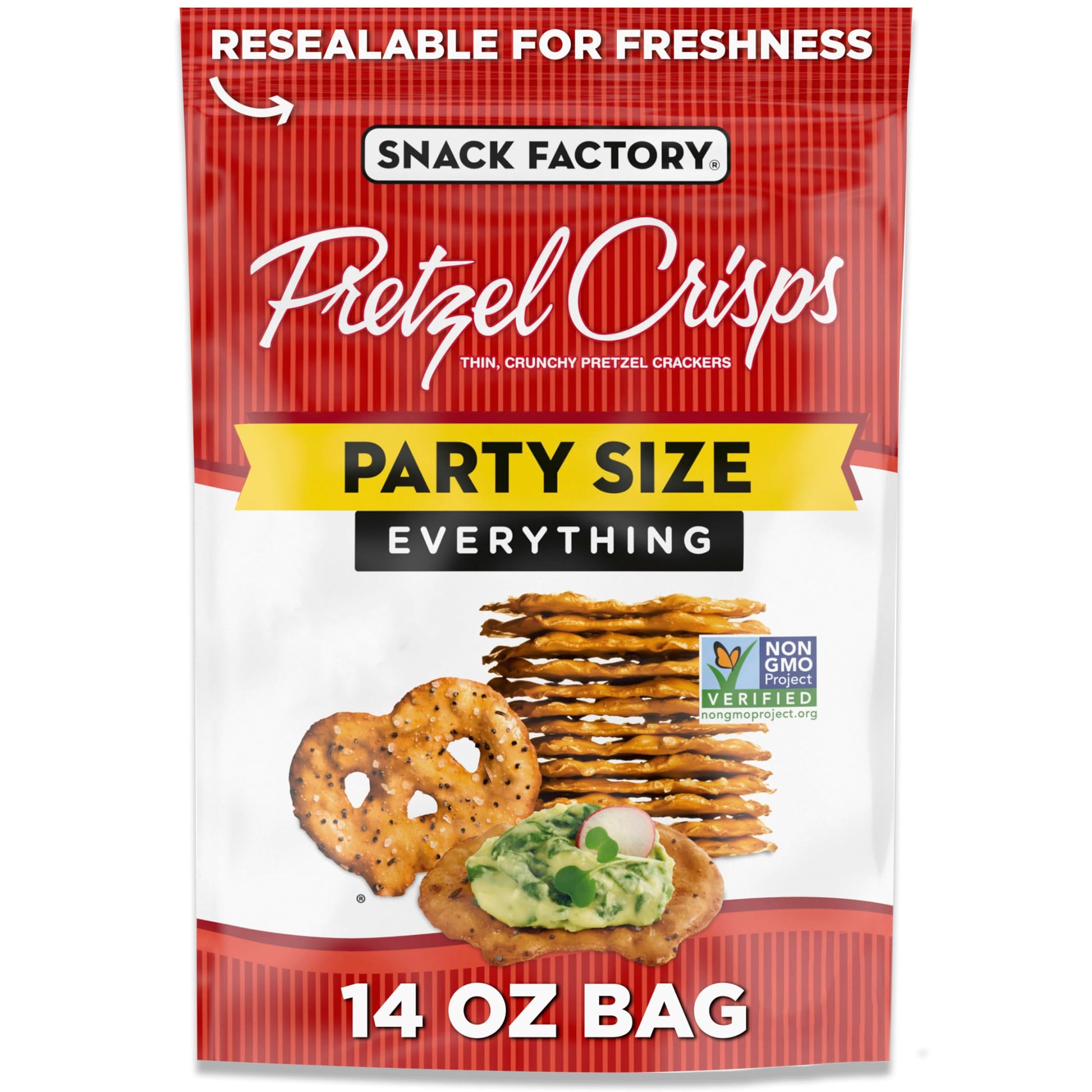 Snack Factory Everything Pretzel Crisps, Non-Gmo, 14 Oz Party Size Bag