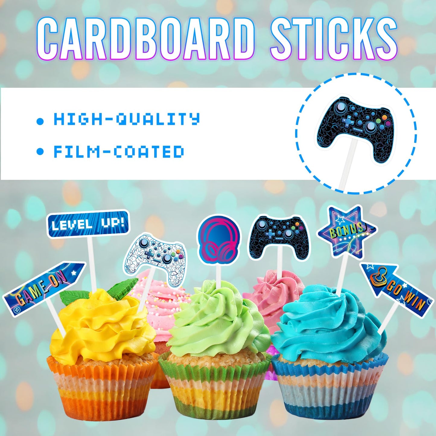 Wernnsai Video Game Cupcake Toppers - 35 Pcs Gamer Party Cupcake Cake Toppers For Boys Kids Game Themed Birthday Party Decoratio