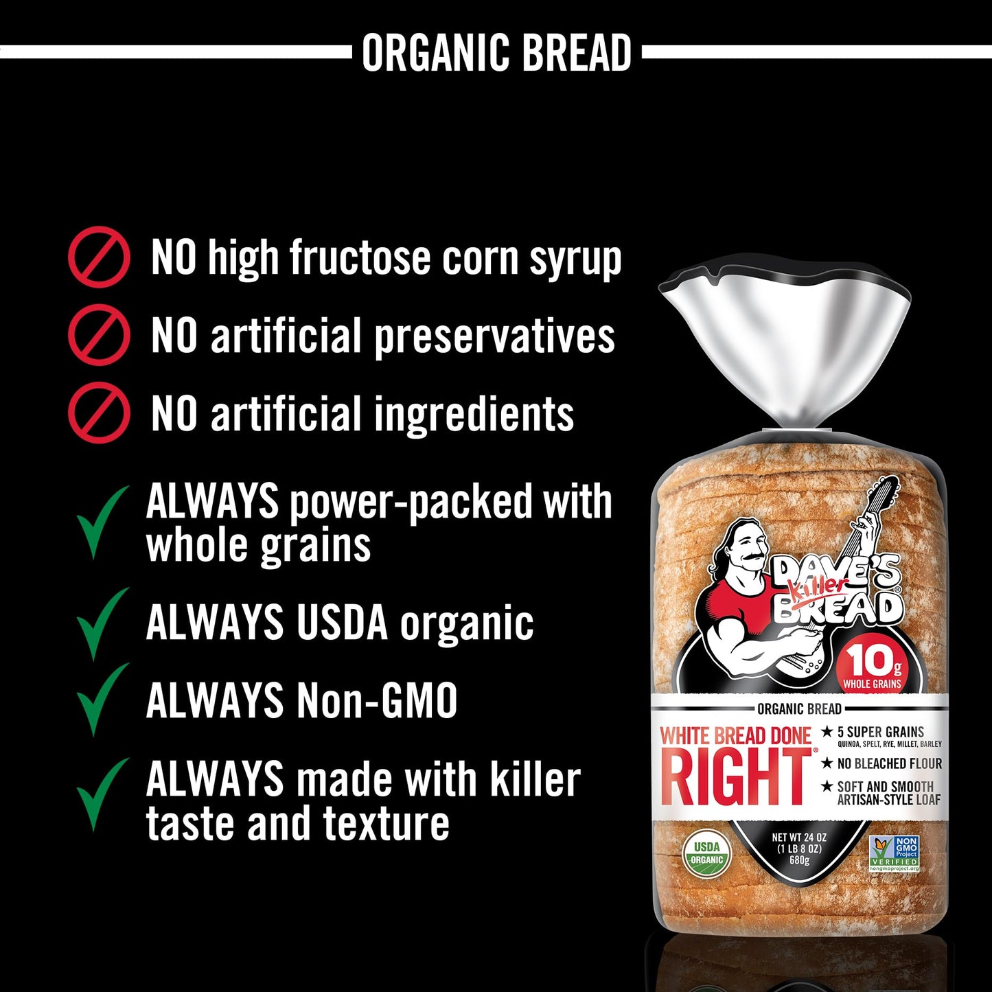 Daves Killer Bread White Bread Done Right, Artisan-Style Organic White Bread, 24 oz Loaf