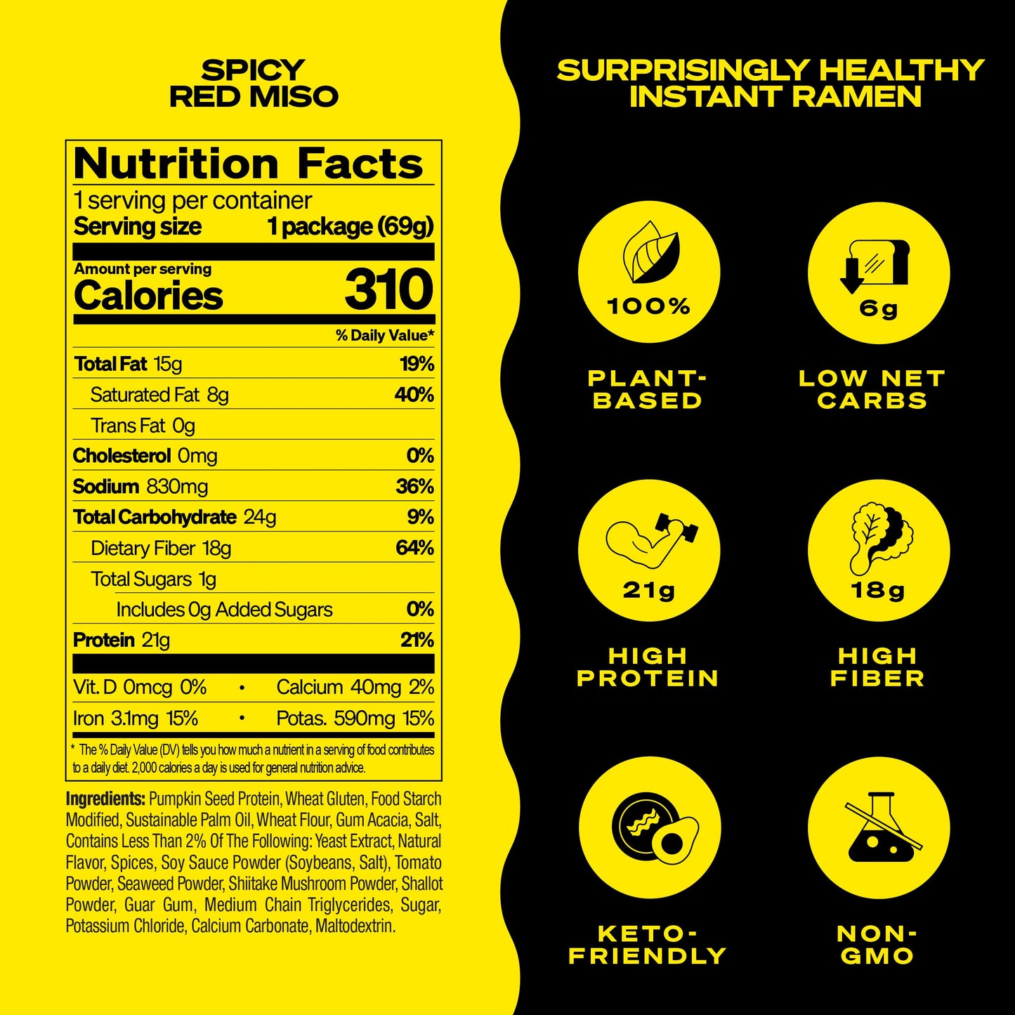 Immi Spicy Red Miso Ramen, 100% Plant Based, Keto Friendly, Low Carb, High Protein, Packaged Noodle Meal Kit, Ready To Eat, 6 Pa
