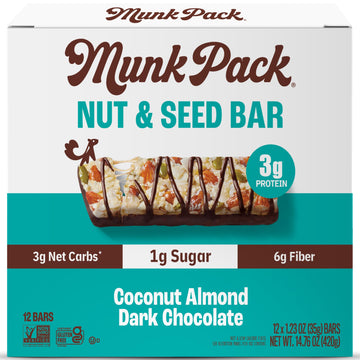Munk Pack Nut & Seed Bar Coconut Almond Dark Chocolate | 1G Sugar, Low Carb & Keto, 3G Protein | Gluten Free, Plant Based, Zero 