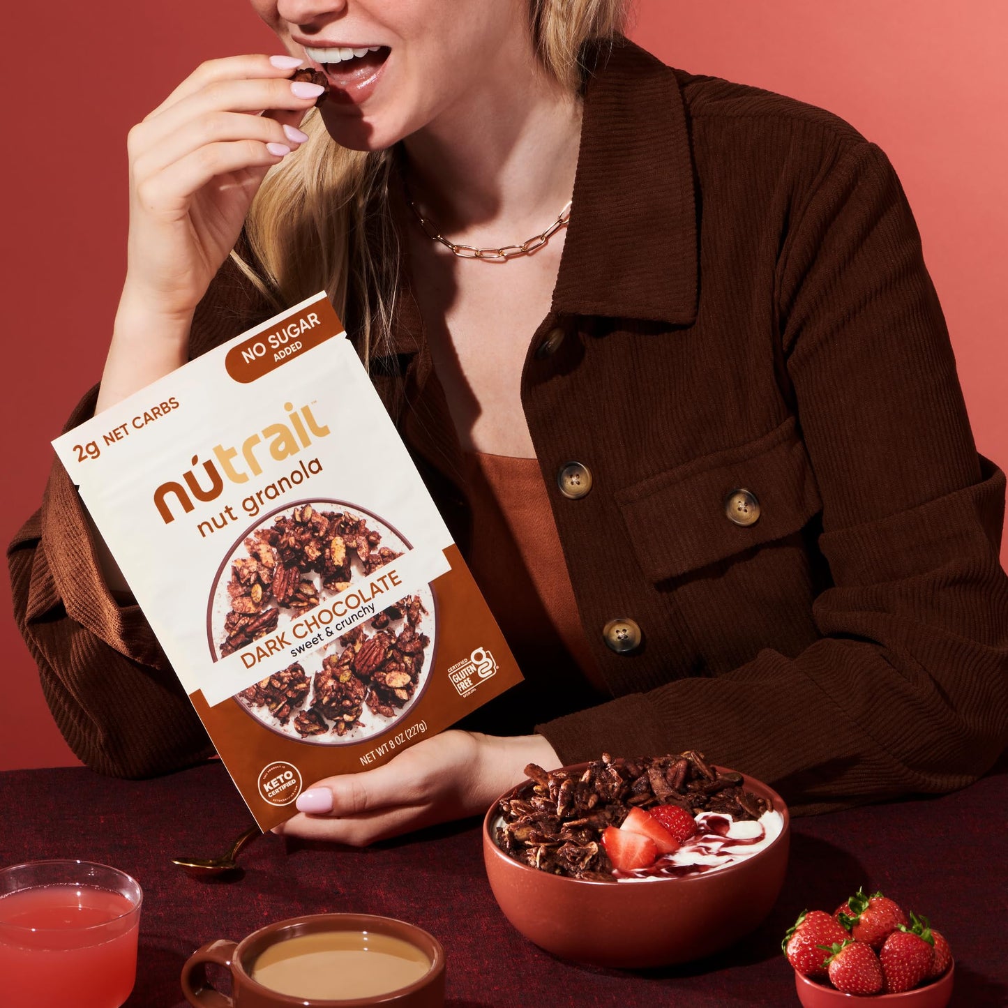 NuTrail Nut Granola Cereal, Dark Chocolate, No Sugar Added, Keto, Low Carb, Gluten Free, Grain Free, Healthy Breakfast 8 oz. 1 C