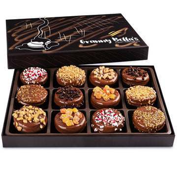 Granny Bellas12 Chocolate Covered Cookies  Gift Basket Gourmet Candy Gifts Box For Food Delivery  Hamper Stuffer Gifts For Mom  Family And Friends Valentines Day Christmas Holiday Thanksgiving