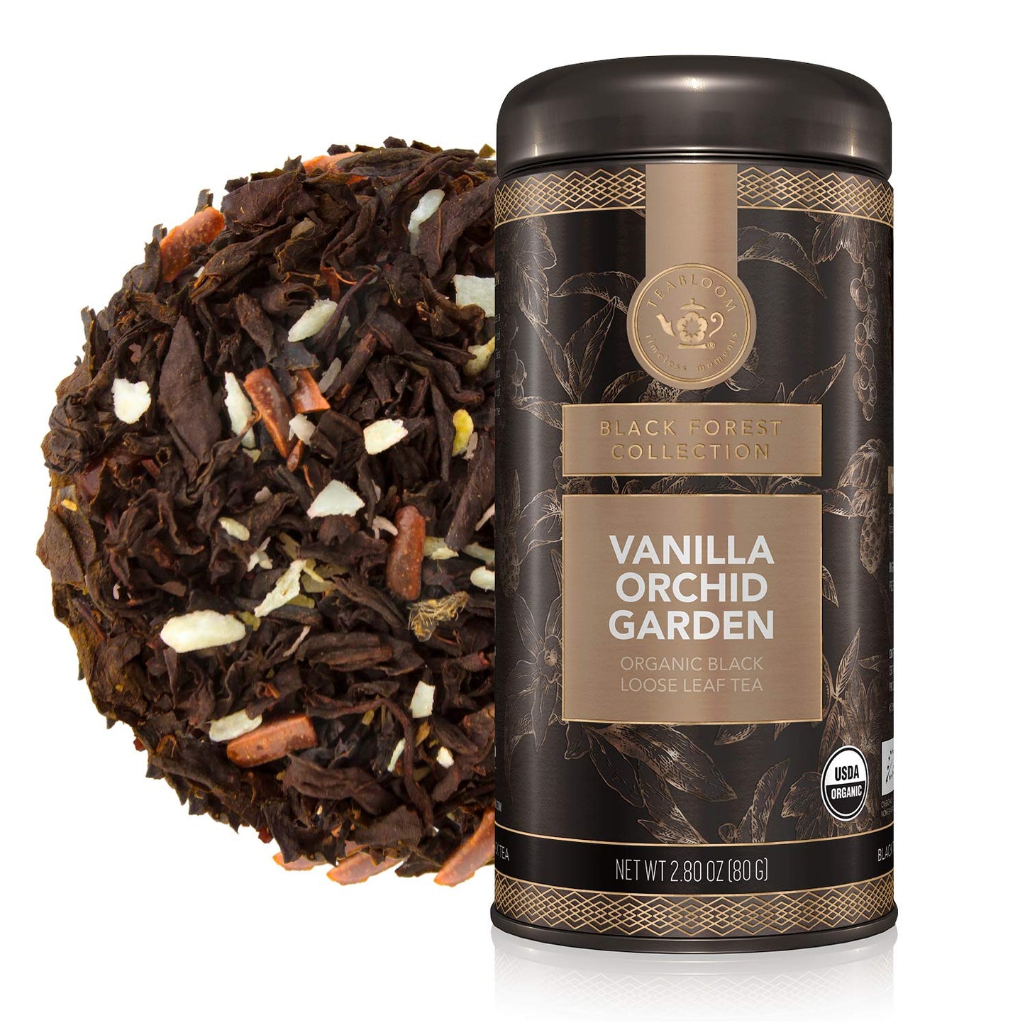 Teabloom Organic Black Tea, Vanilla Orchid Garden Loose Leaf Tea, USDA Certified Organic and Kosher Certified, 2.80 Ounce Canist