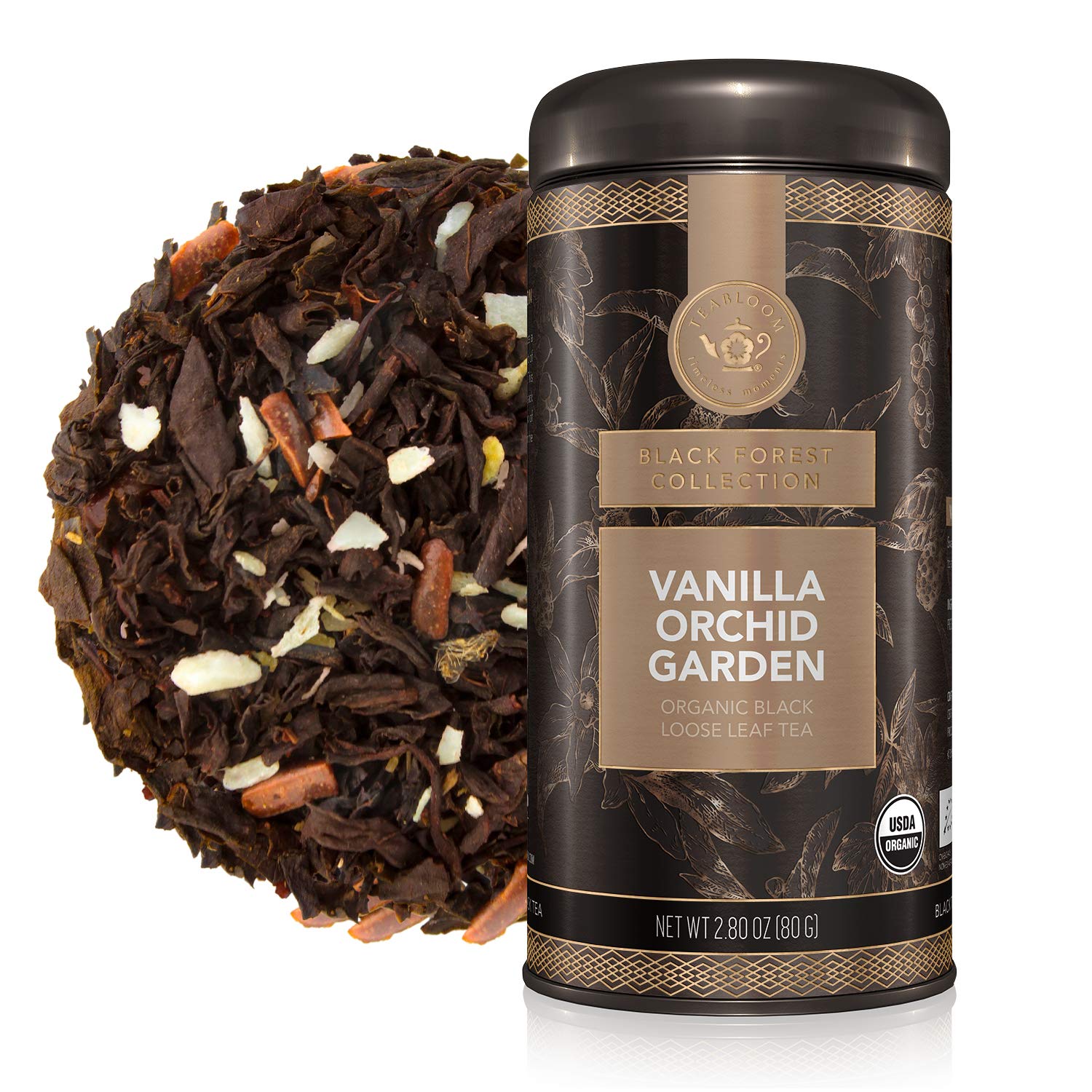 Teabloom Organic Black Tea, Vanilla Orchid Garden Loose Leaf Tea, USDA Certified Organic and Kosher Certified, 2.80 Ounce Canist