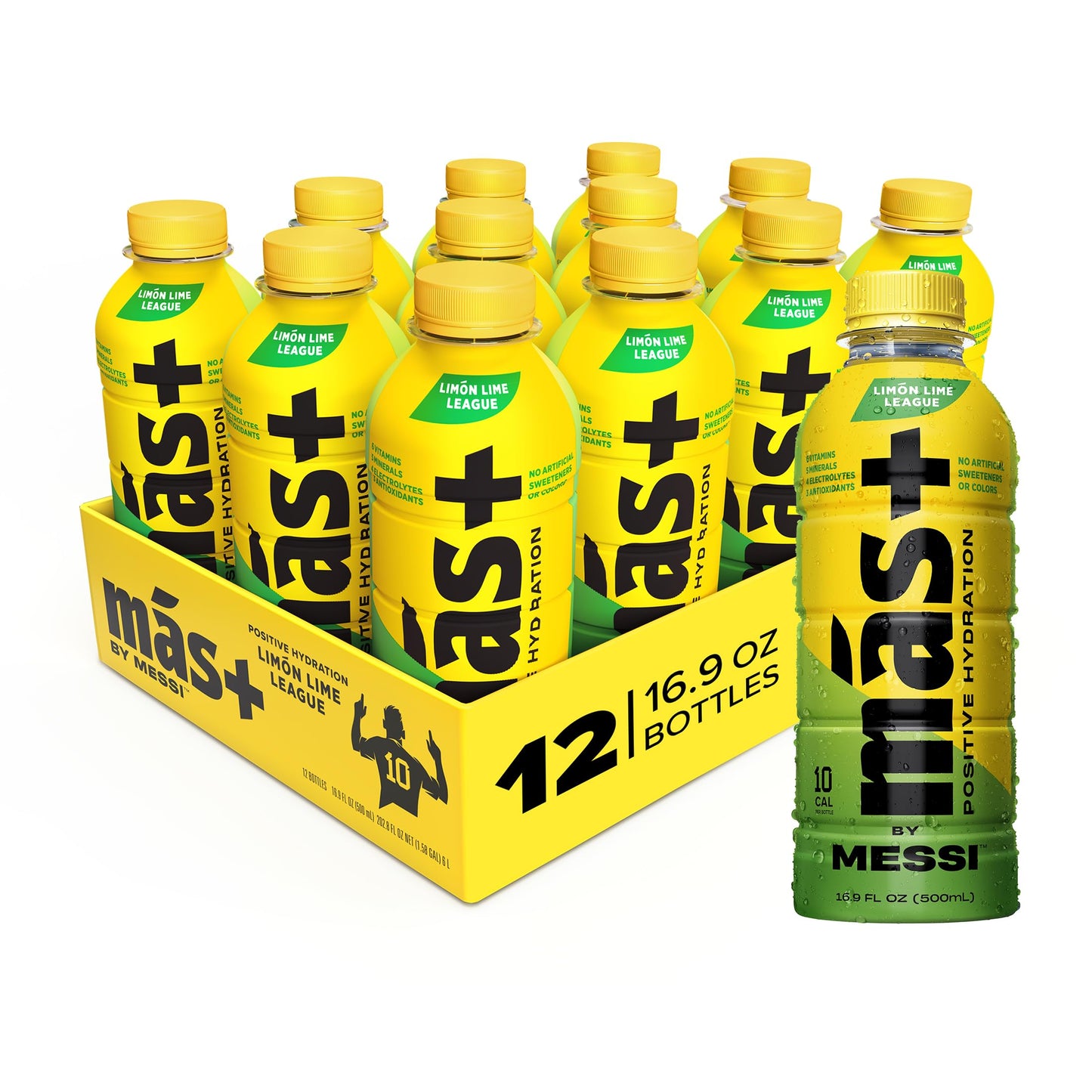 M  s+ by Messi 16.9oz Lim  n Lime League, Sports Drink & Hydration Beverage, Natural Flavors with Vitamins and Electrolytes, No 