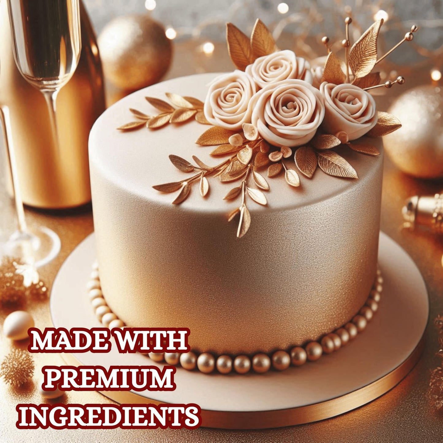 Confect Metallic Champagne Gold Fondant | Christmas Fondant | Edible Fondant | Chefs Choice Fondant For Cake Decorating | Fondant For Cake | Vegan, Gluten-Free, Nut-Free, Palm Oil-Free – 8.8 Oz