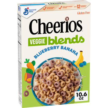 Cheerios Veggie Blends Breakfast Cereal, Blueberry Banana, Made with Fruits and Veggies, 10.6 oz