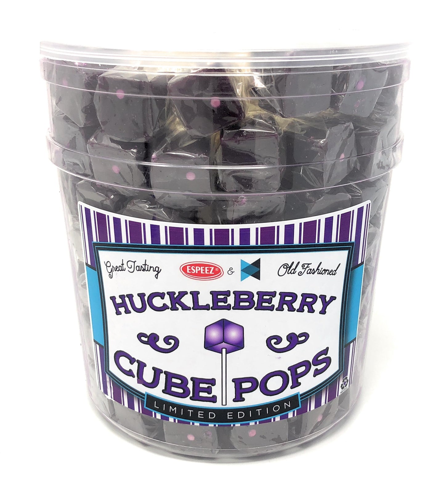 Espeez Hard Candy Cube Lollipops - Individually Wrapped Huckleberry Flavor - 100 Count Pack