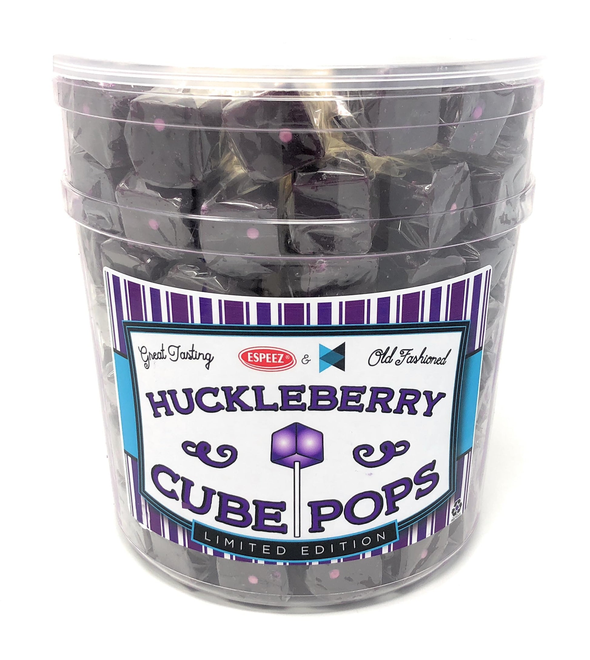 Espeez Hard Candy Cube Lollipops - Individually Wrapped Huckleberry Flavor - 100 Count Pack