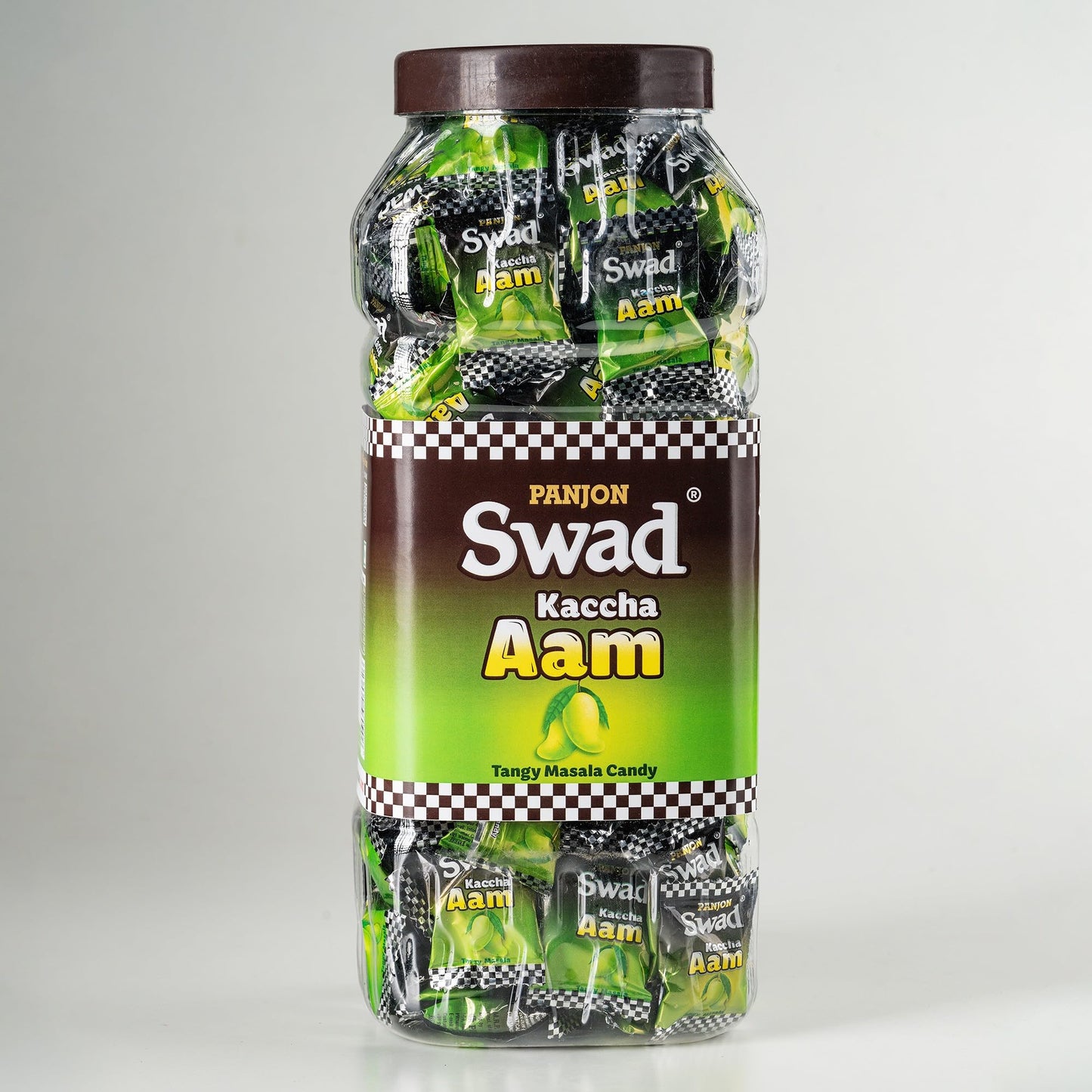 Swad Kaccha Aam Tangy Masala Candy Jar 150 Count Raw Mango Flavor Indian Chatpati Candy Mouth Freshener Sweet Spicy Hard Candy Desi Snack Travel Friendly For Kids Mature-Themeds
