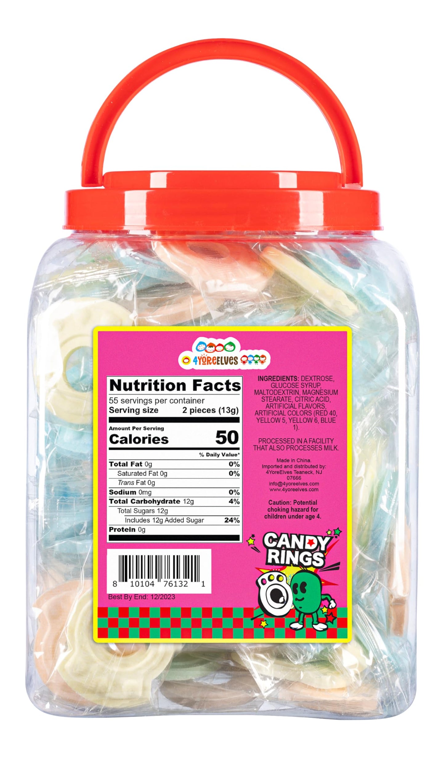 110 Individually Wrapped Candy Rings, Bulk Candy Ring Tub Great For Halloween Treat Bags, Christmas Stocking Filler, Ring Candy