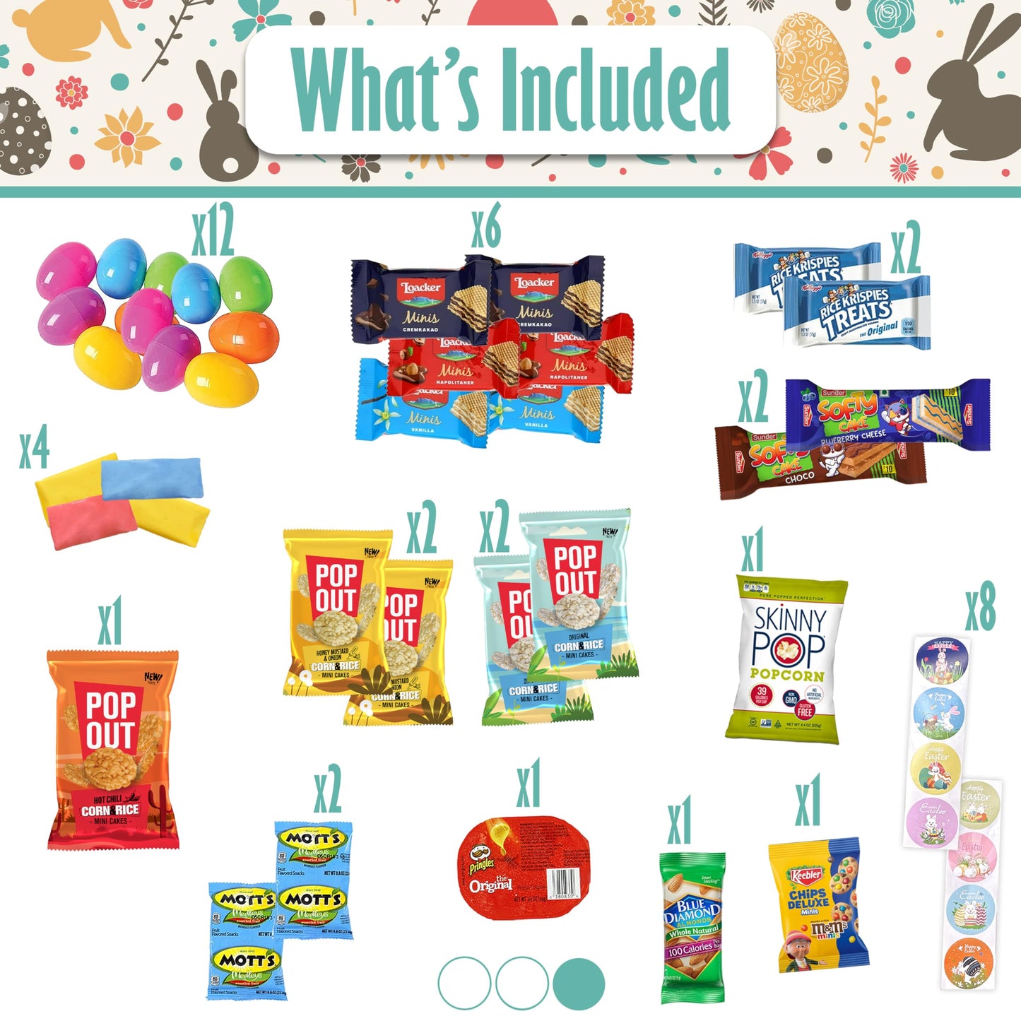 Easter Snack Box (114 Count) Filled With Candy, Peelable Gummies, Treats, Bunny And More, Great Package For Family, Friends, Kid