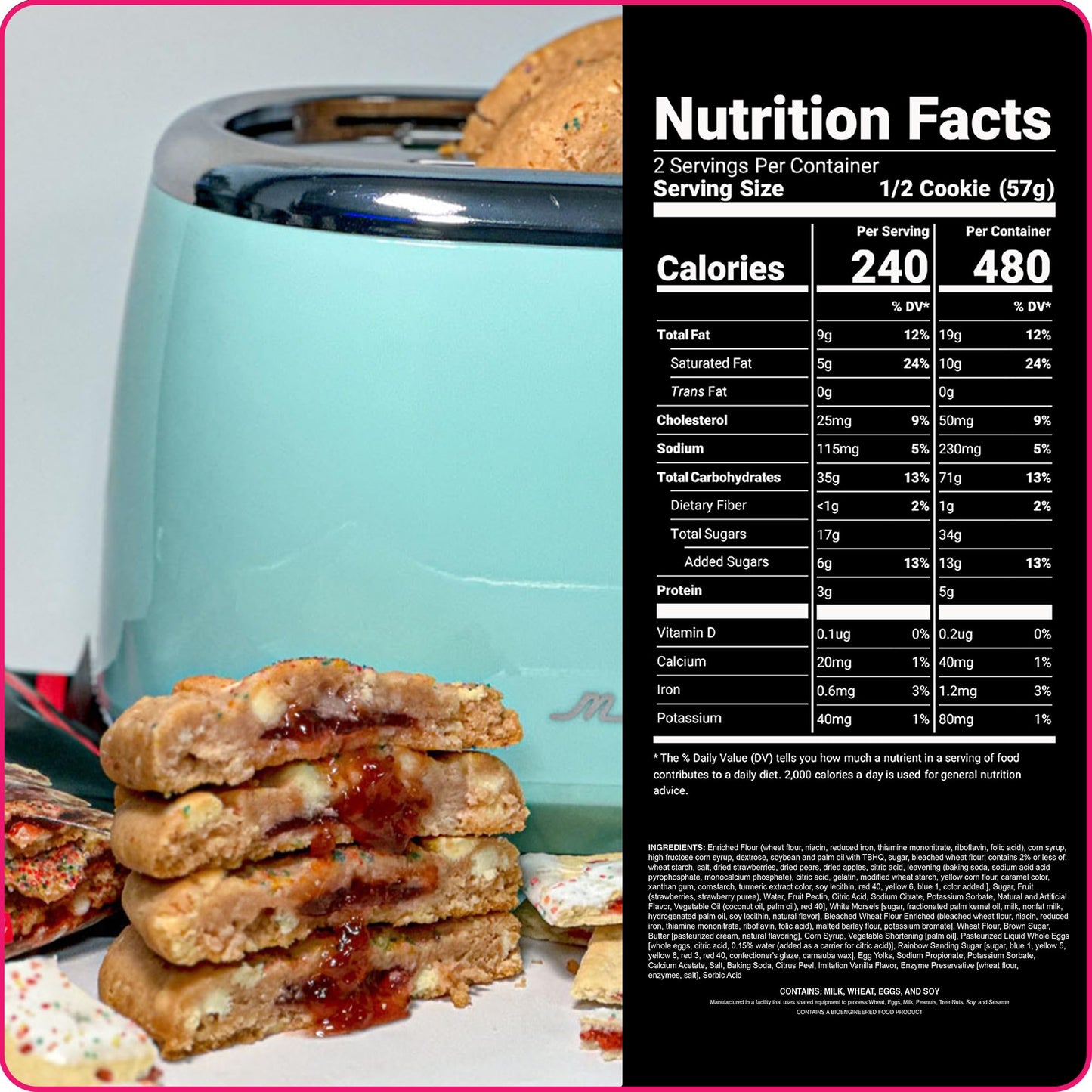 My Cookie Dealer Soft Baked Cookies, Strawberry Toaster Pastry (3-Pack, 4oz Cookie) - Strawberry Pop-Tarts & White Chip Batter,