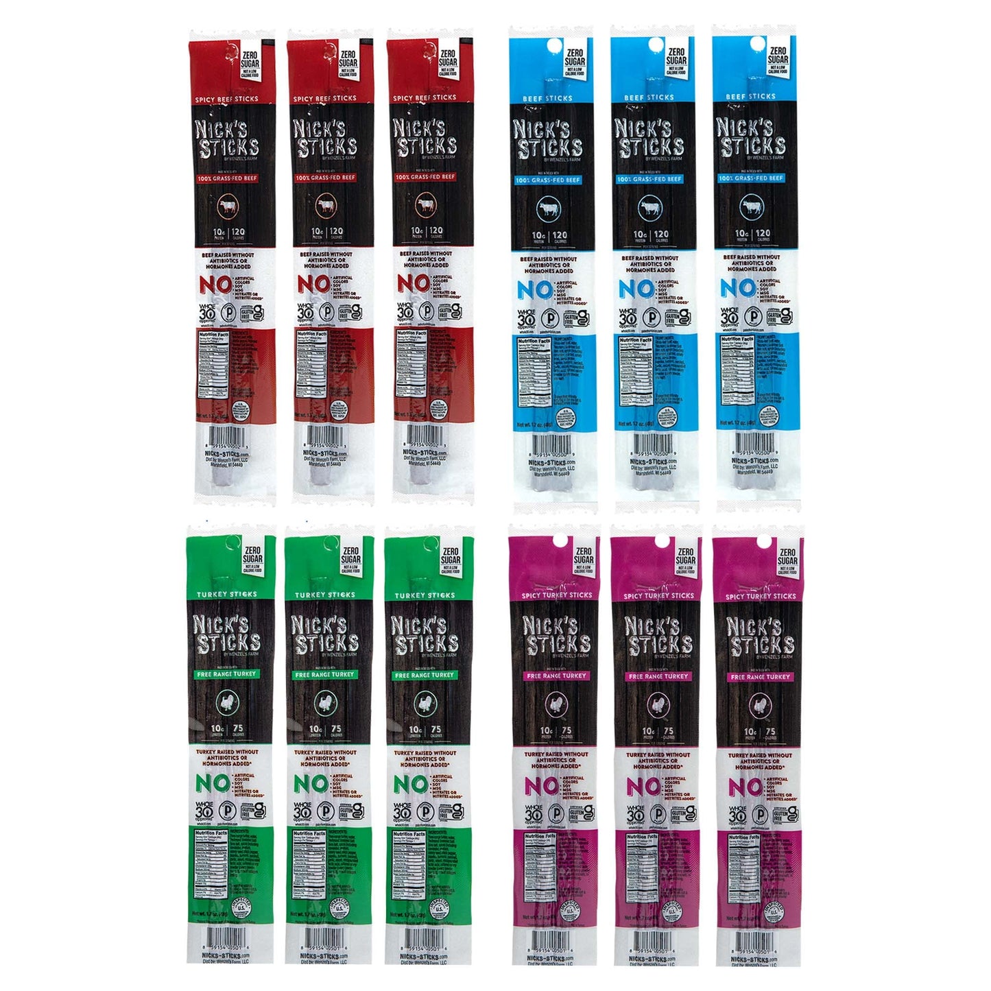 Nick'S Sticks | 100% Grass-Fed Beef, Free Range Turkey Stick, Variety Pack | Made In The Usa | Gluten Free | 3 Original Beef, 3