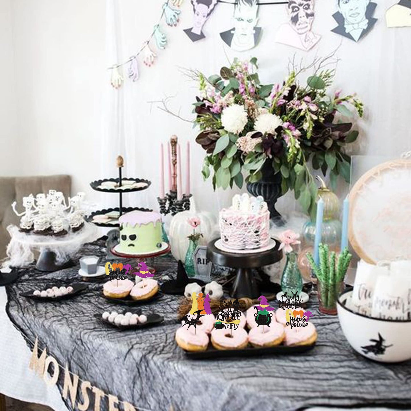 Rssta i Cupcake Toppers, Hocus Pocus Theme, Glitter Bat & Witch Hat, Paper, 1.8*4.2 - 2.6*4.2 inches,