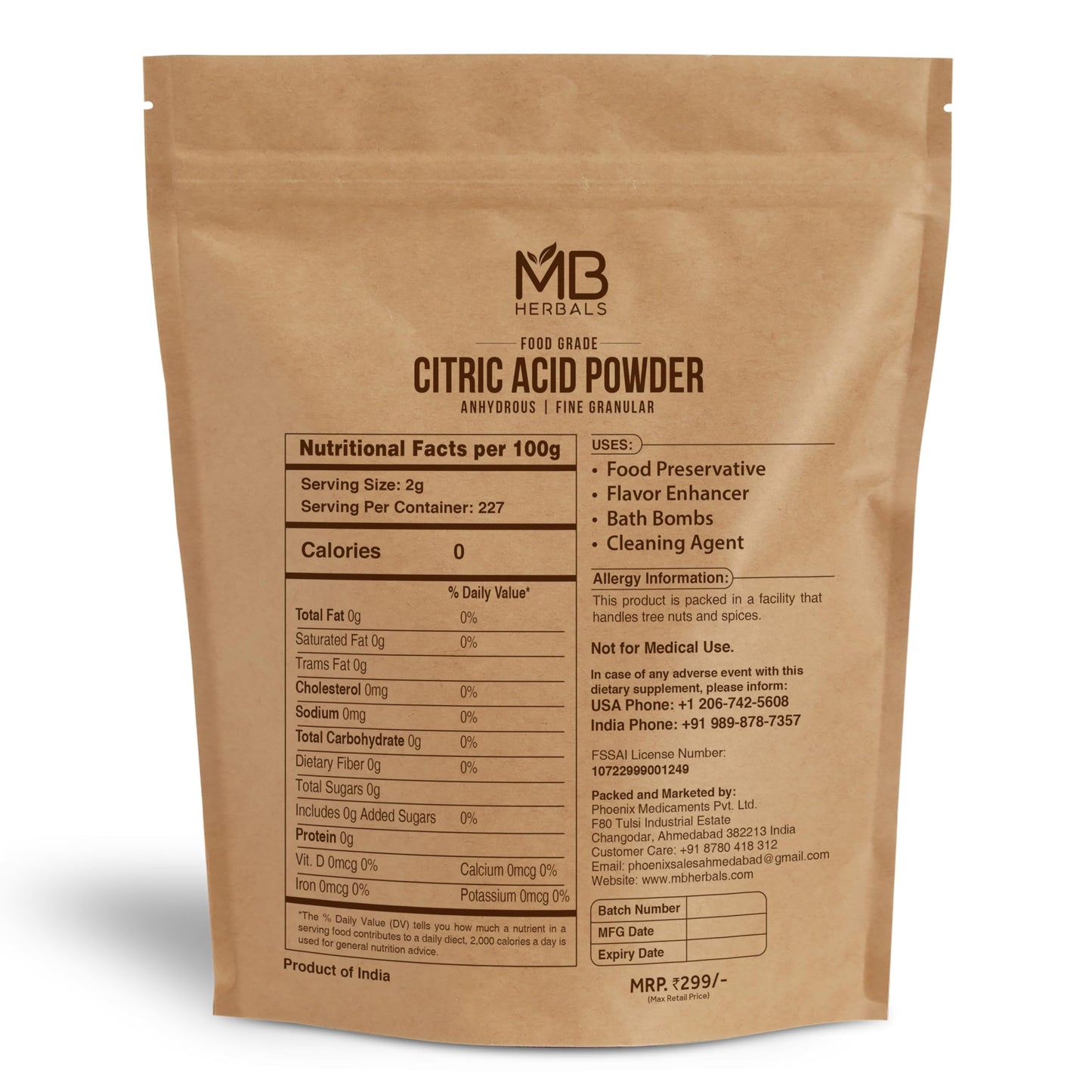 Mb Herbals Citric Acid Powder 2 Lb | 100% Pure Anhydrous Fine Granulated Citric Acid Powder | Food Preservative Flavor Enhancer