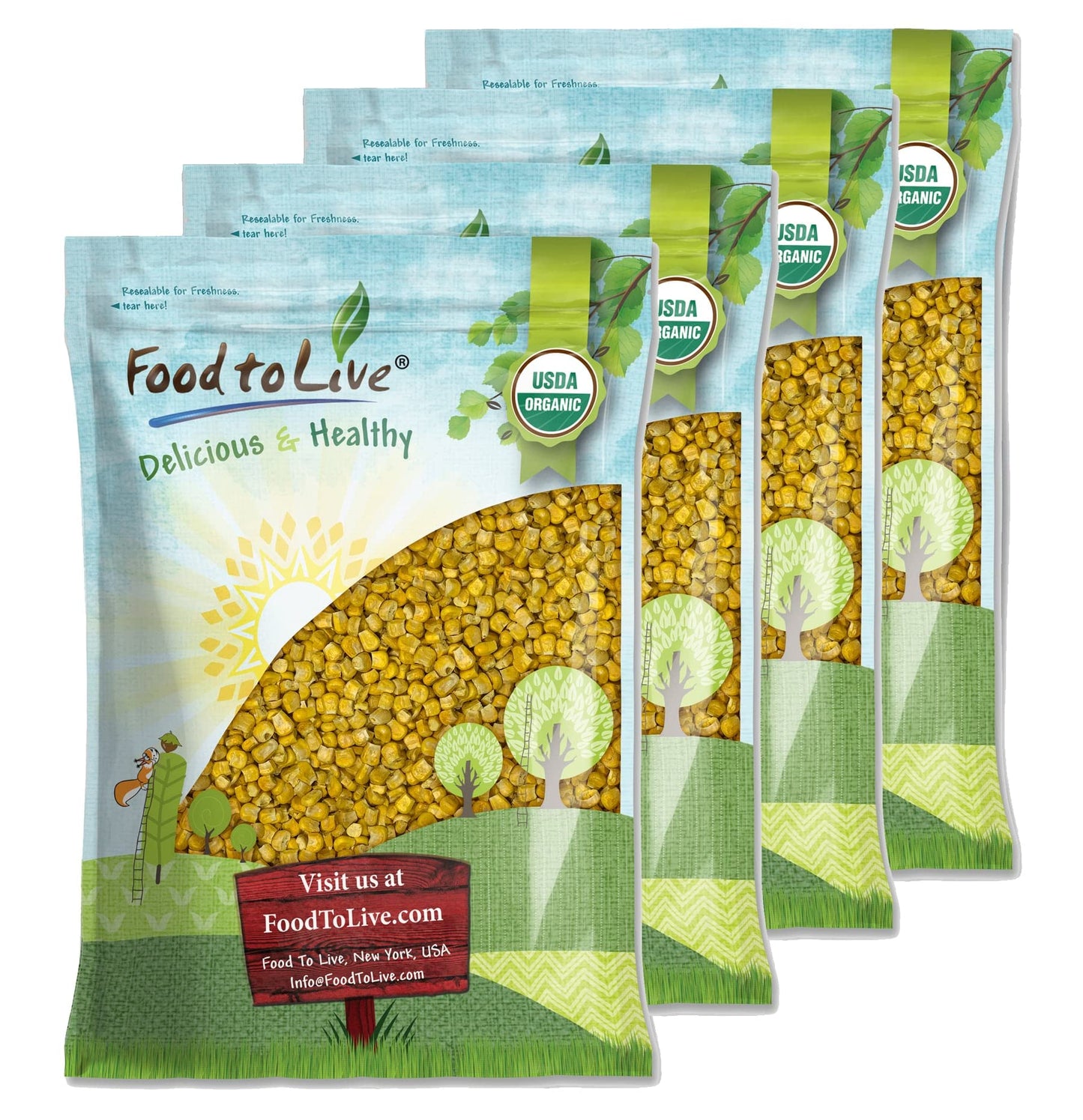 Food to Live Organic Super Sweet Corn - Freeze-Dried Kernels, Non-GMO, Kosher, 10 LB