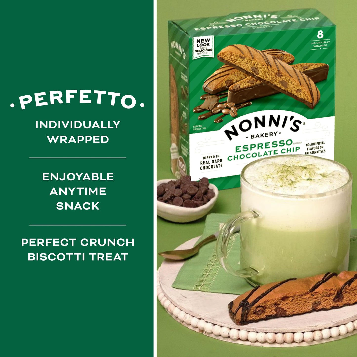 Nonni's Espresso Chocolate Chip Biscotti - 6-Pack (41.28 oz) Individually Wrapped Italian Cookies with Dark Chocolate - Kosher