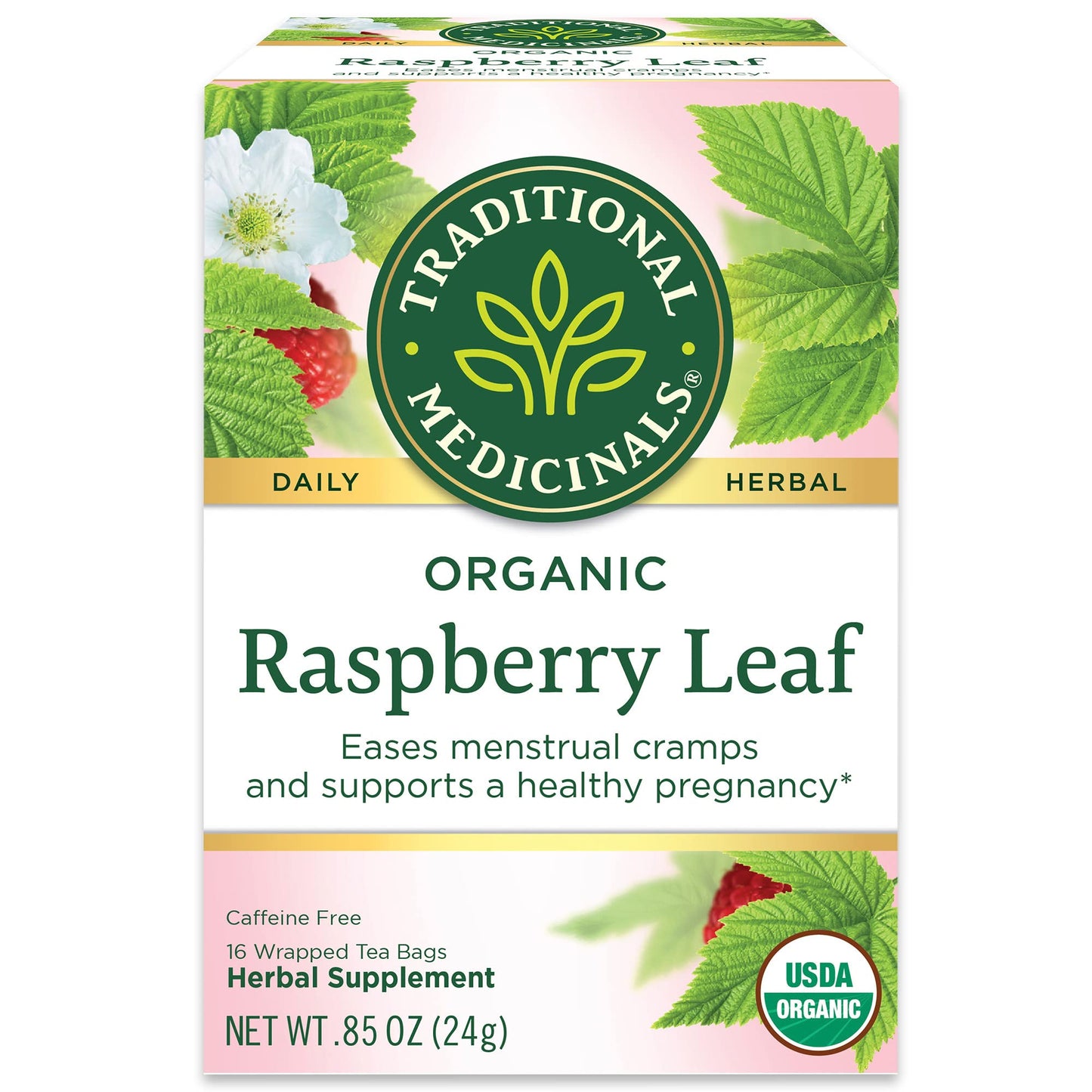 Traditional Medicinals Organic Raspberry Leaf Herbal Tea  Eases Menstrual Cramps & Supports Healthy Maternity Use (Pack Of 2) - 32 Tea Bags