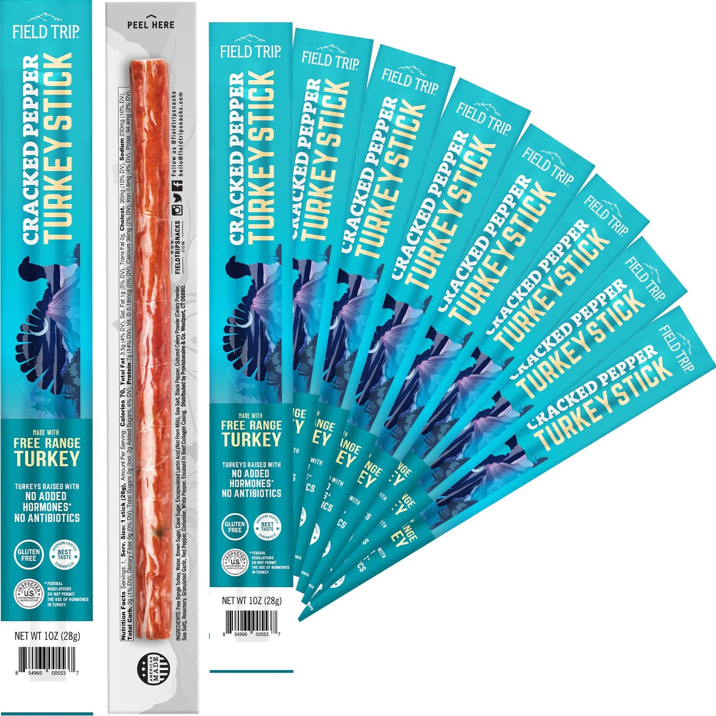 Field Trip Cracked Pepper Turkey Jerky Snack Sticks, Keto & Gluten Free, High Protein, 10 Count, 1oz Each