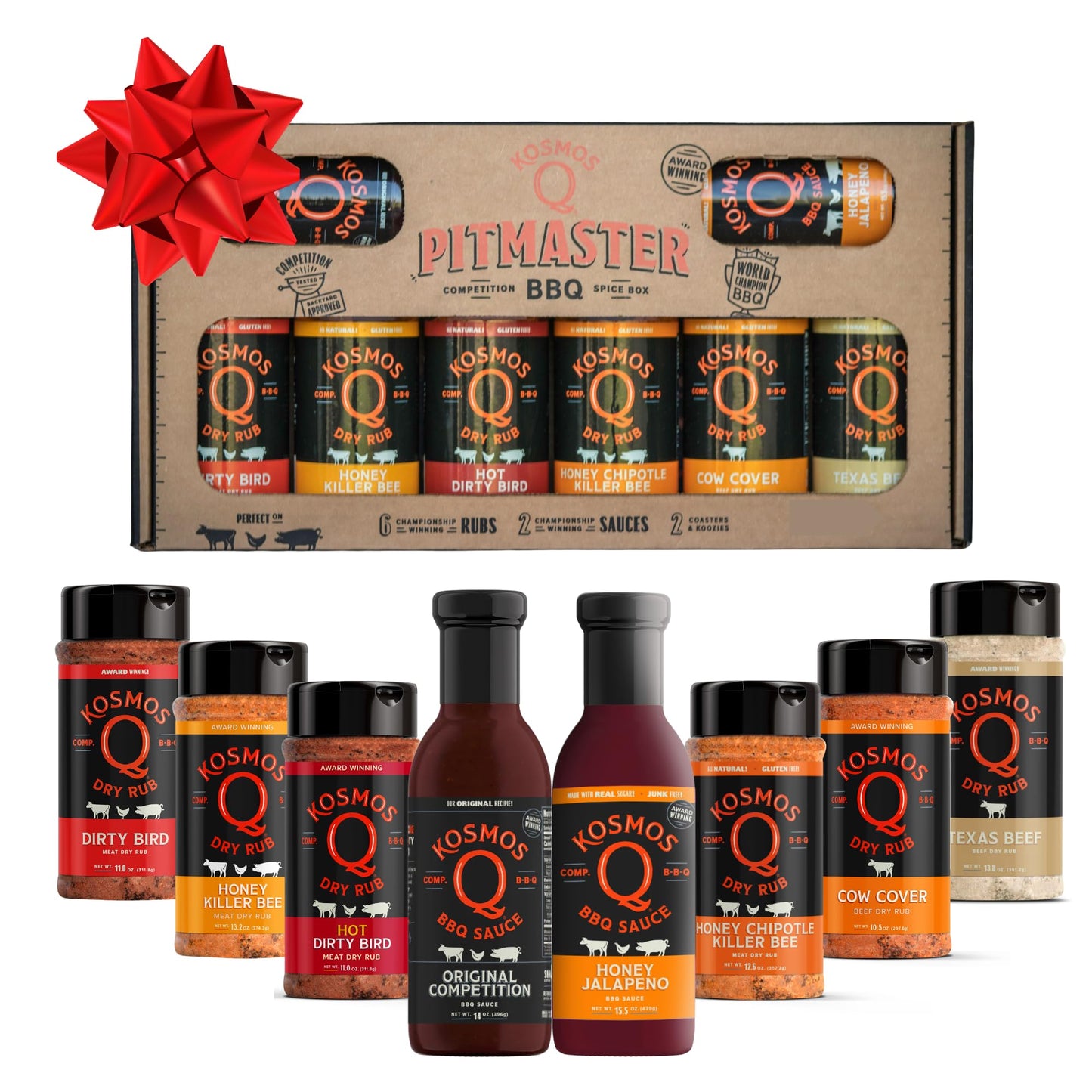 Kosmos Q BBQ Pitmaster Christmas Gifts for Men or Dads, Includes 8 Flavors of Grill Seasonings, BBQ Sauces & Meat Rubs, Sampler 