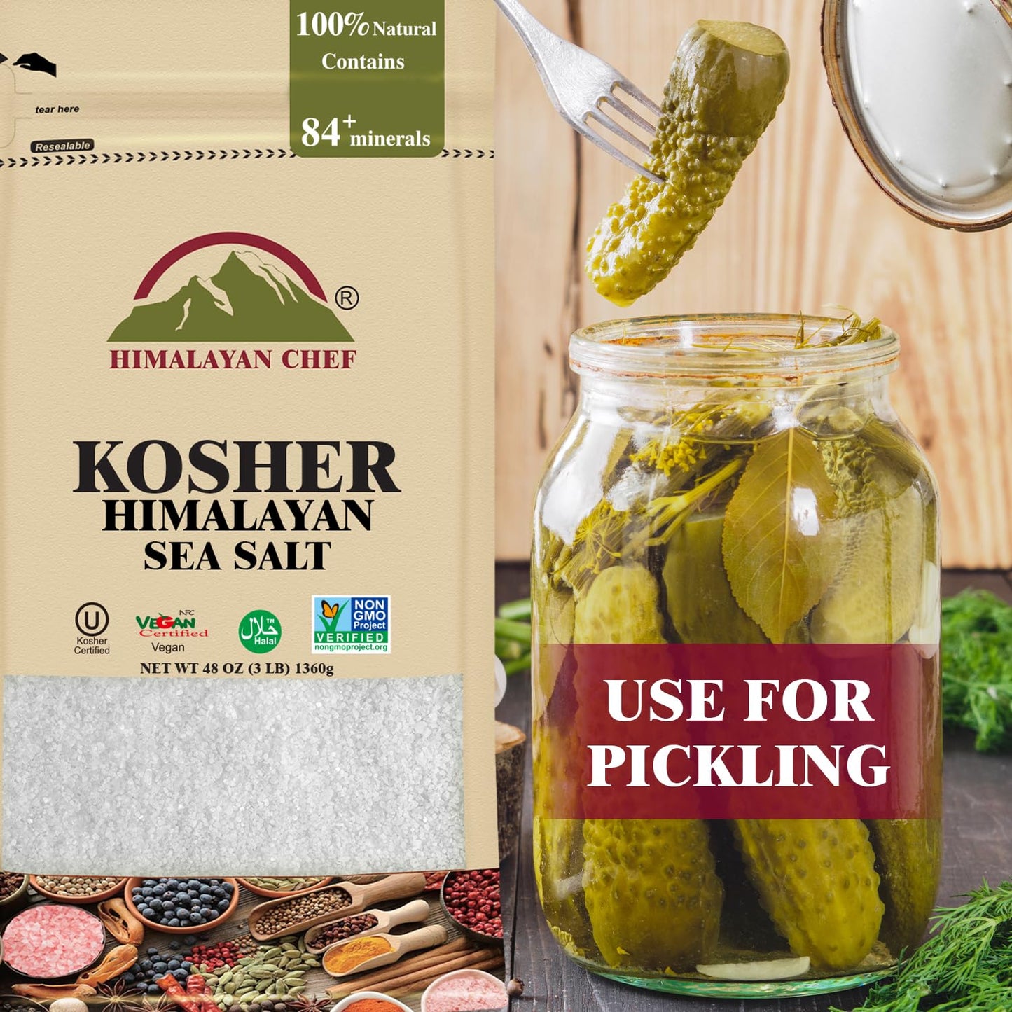Himalayan Chef Kosher Sea Salt, Fine Grain Kosher Salt, Replacement for Table Salt, Non-Iodized, Unrefined, Non-GMO, All-Natural