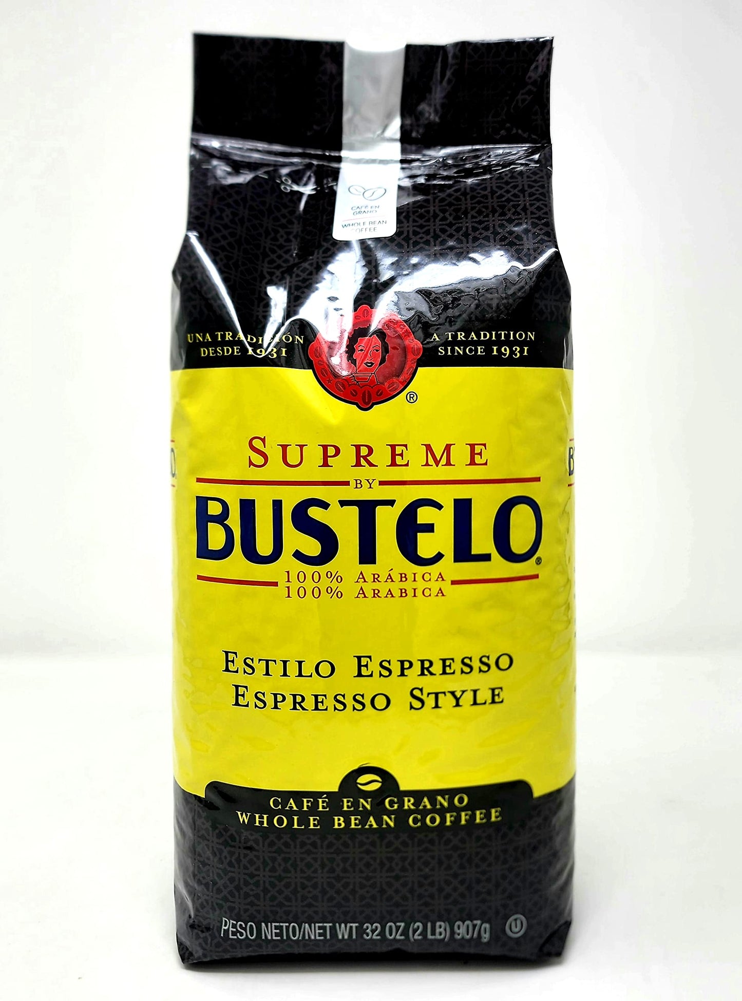 Supreme By Bustelo Whole Bean Espresso Coffee, One 32-Ounce Bags (2 Pounds) With Complimentary 5-Count, Eco-Friendly And Individ
