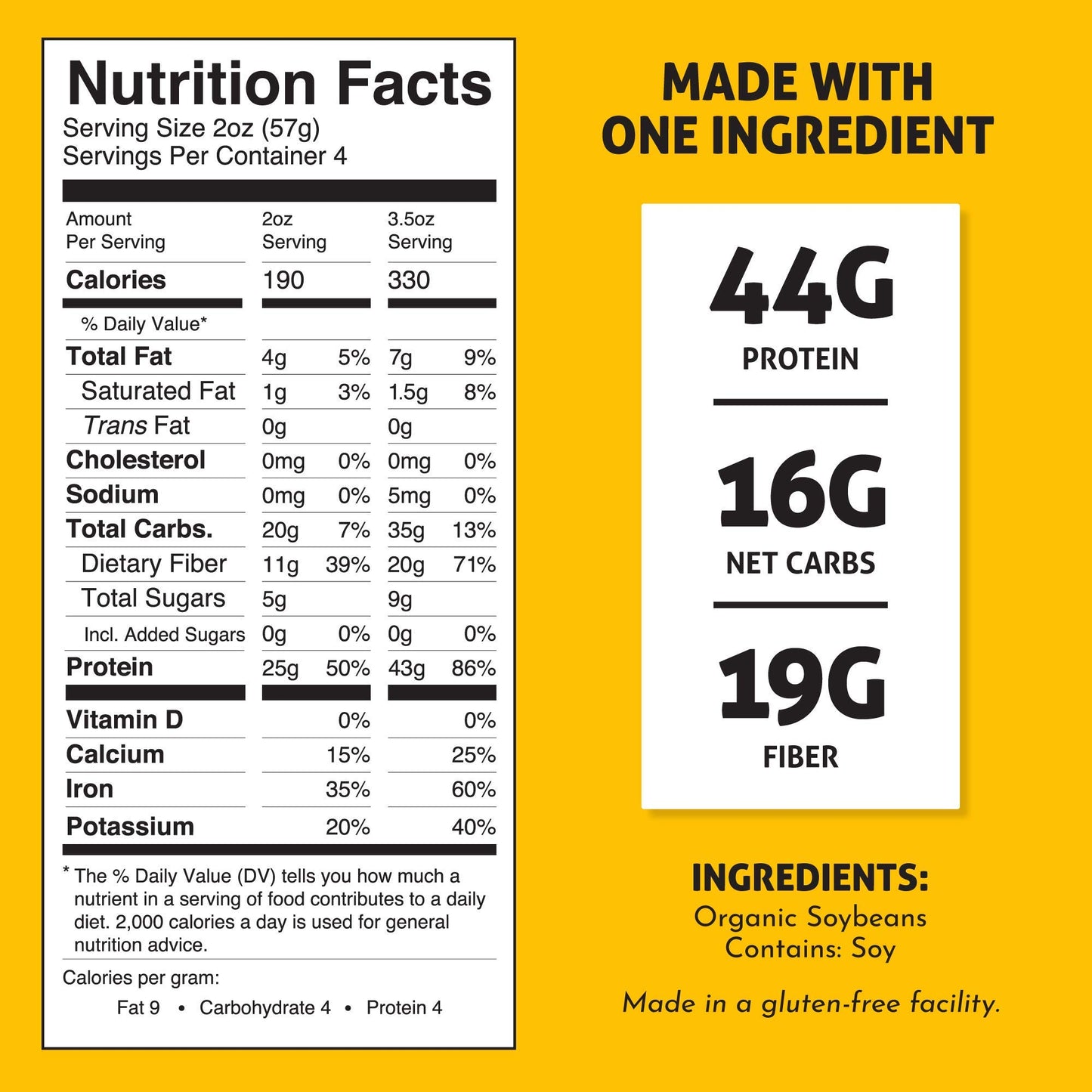 The Only Bean Organic Soy Bean Spaghetti Pasta - High Protein, Gluten-Free, Vegan - 8 oz