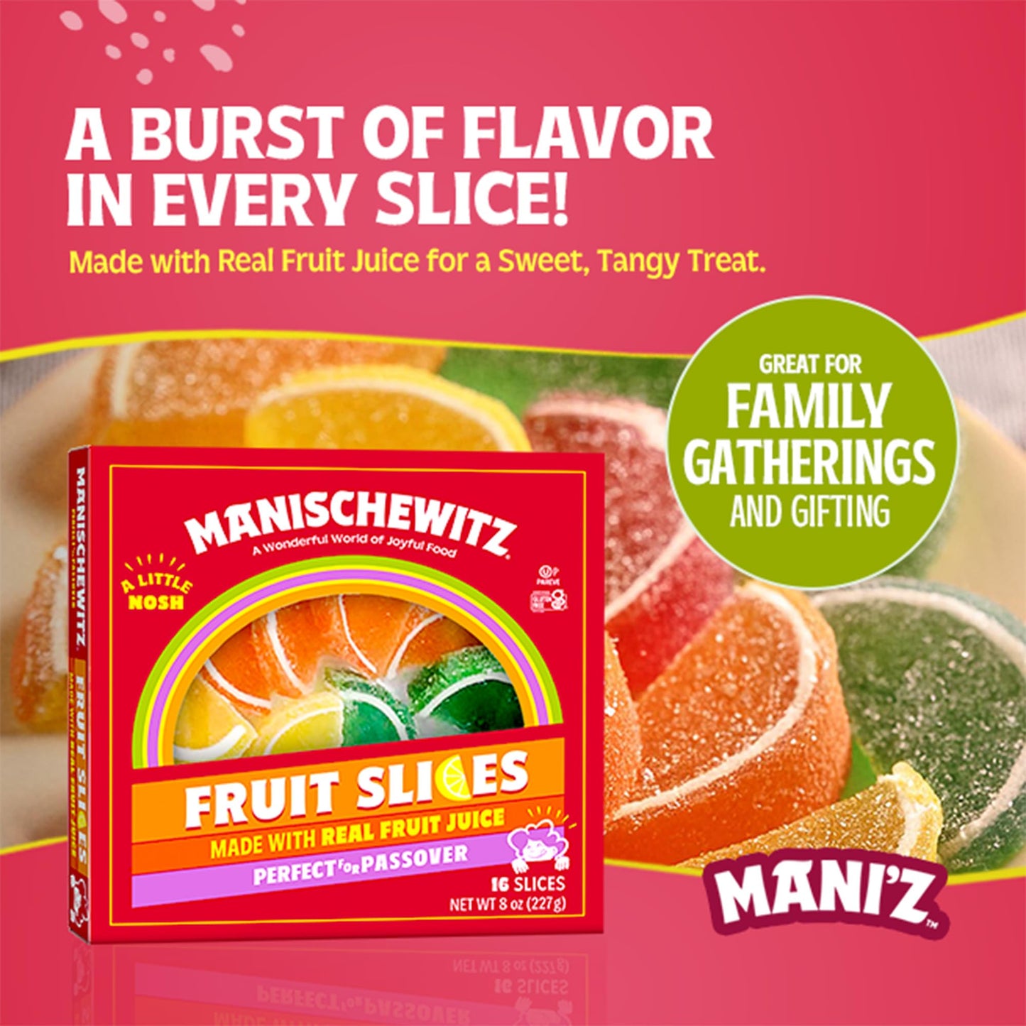 Manischewitz Candied Fruit Slices Gift Box, 8oz, Gluten Free, No High Fructose Corn Syrup, Kosher for Passover & Year Round Use
