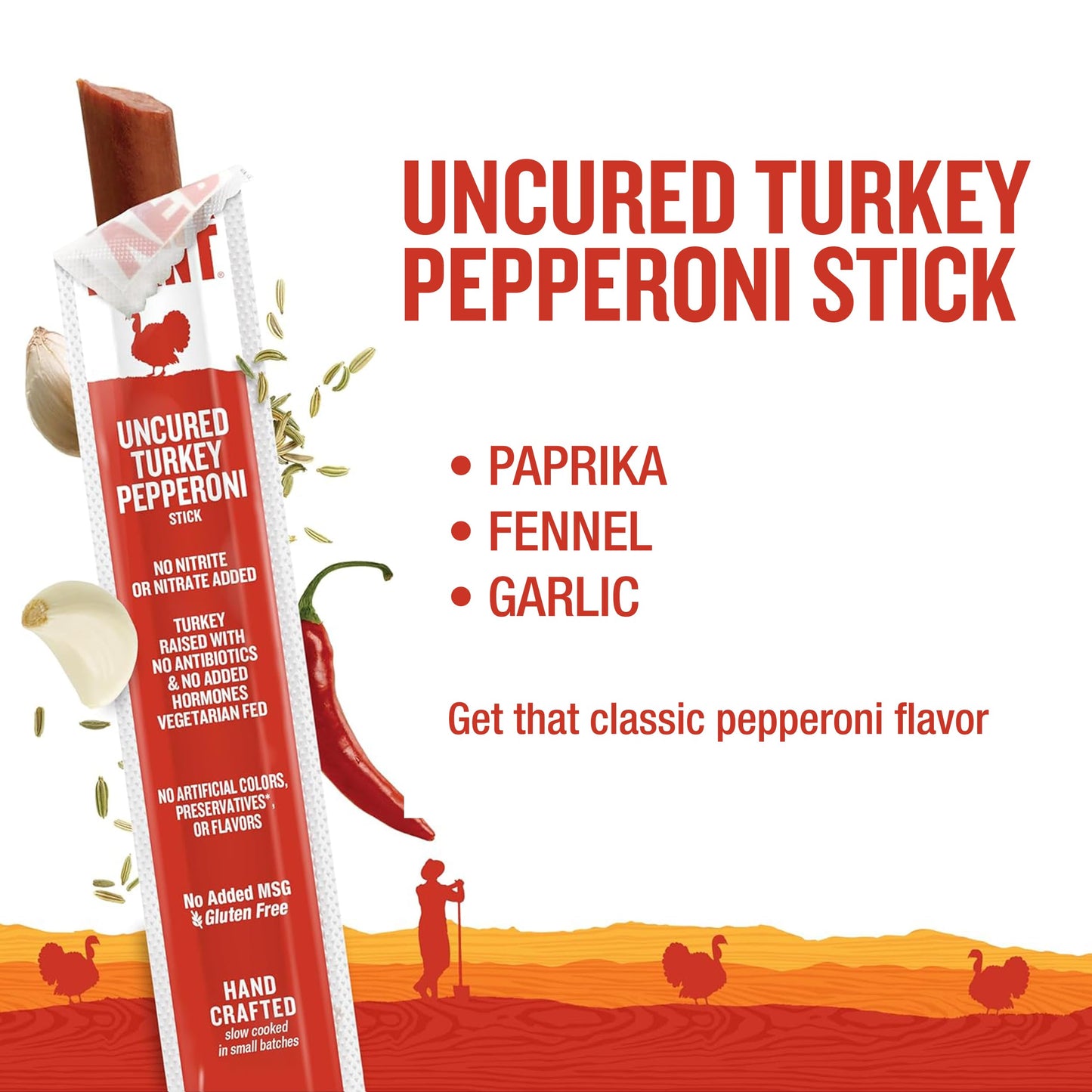 Snack Sticks By Vermont Smoke & Cure - Uncured Pepperoni - Turkey - Healthy Meat Protein - 1Oz Jerky Sticks - 24 Count Carton