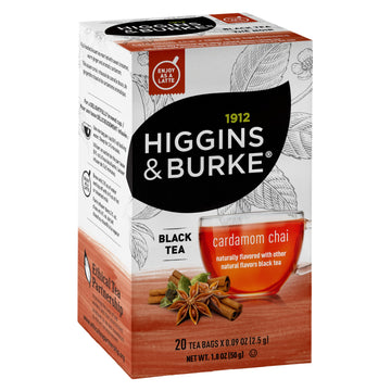 Higgins & Burke Cardamom Chai, Naturally Flavored Black Tea, 20 Count (Pack of 6), 120 Total Tea Bags