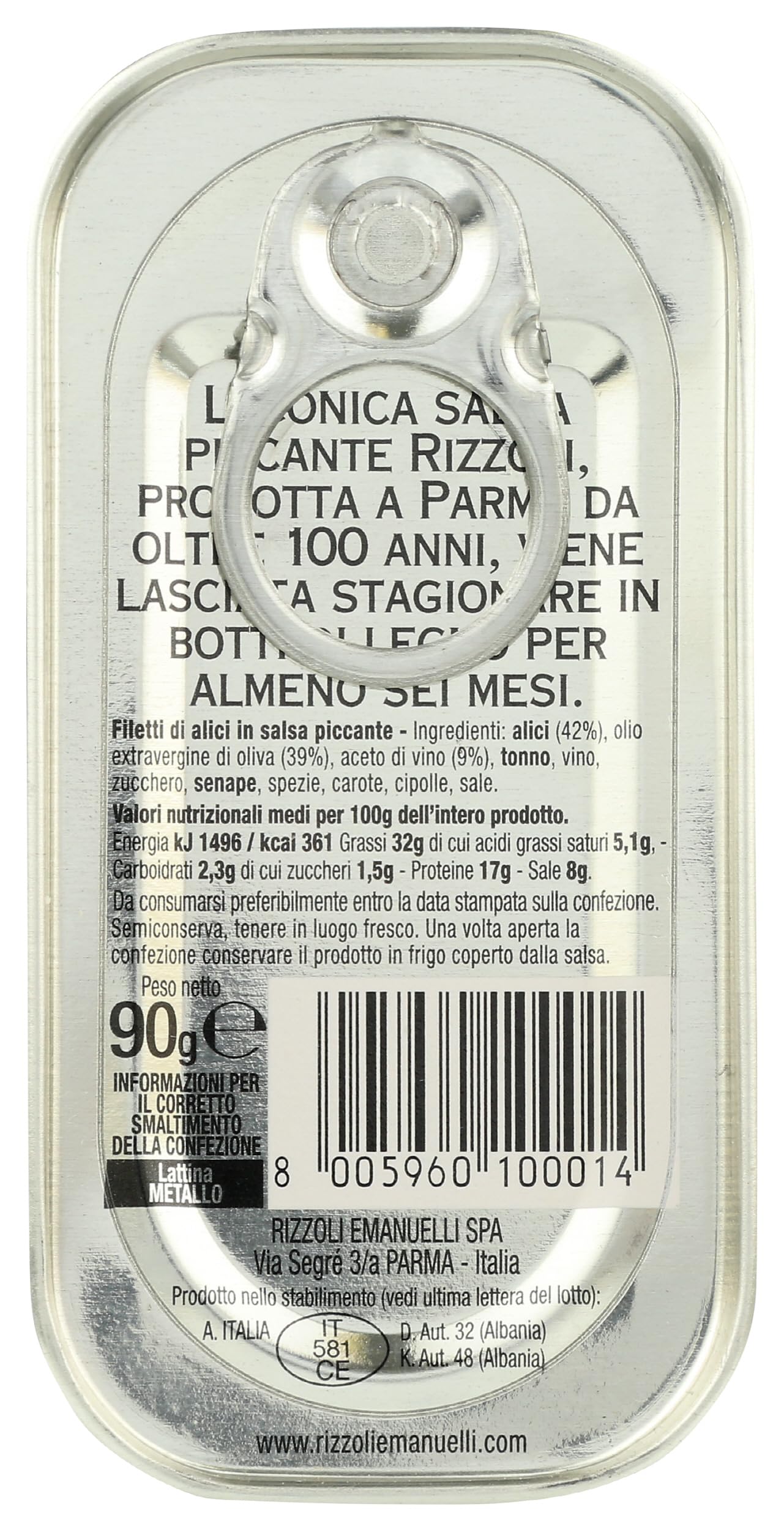 Rizzoli Anchovy Fillets In Spicy Sauce, 3.17 OZ