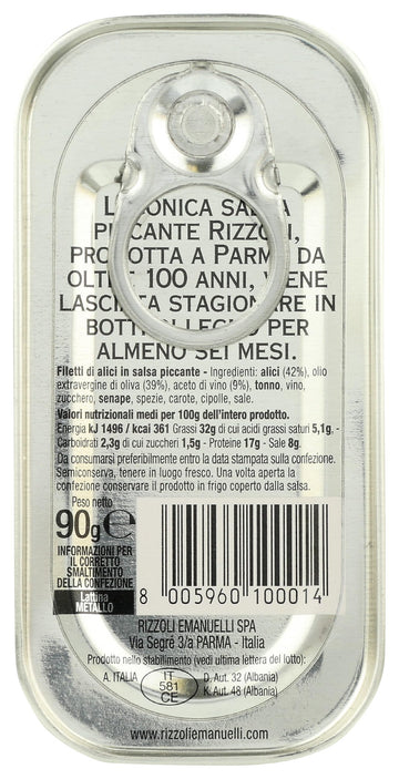 Rizzoli Anchovy Fillets In Spicy Sauce, 3.17 OZ