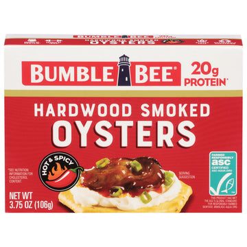 Bumble Bee Hot & Spicy Hardwood Smoked Oysters, Gluten Free, 3.75 oz Tin, 20g Protein per Serving