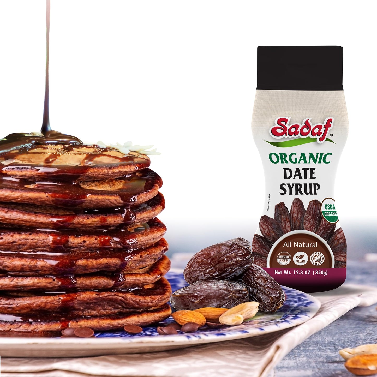 Sadaf Organic Date Syrup in Squeeze Bottle - Date syrup Organic Certified by IQC No Sugar Added - Vegan Honey - Kosher - 12.3 oz