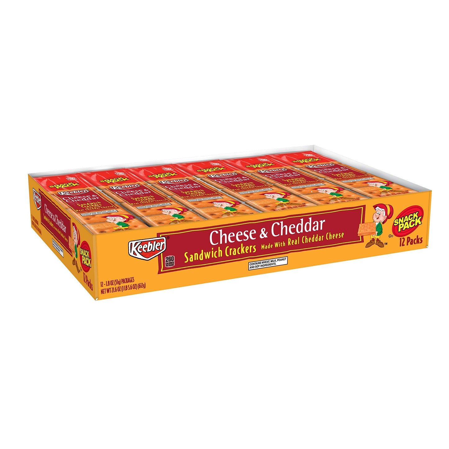 Keebler Cheese And Cheddar Sandwich Crackers, Single Serve, 1.8 Oz Packages (12 Count)