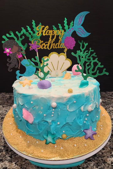 Alissar Glitter Mermaid Theme Birthday Cake Topper With Seaweed And Mermaid, Cake Cupcake Toppers For Girls Mermaid Themed Birth