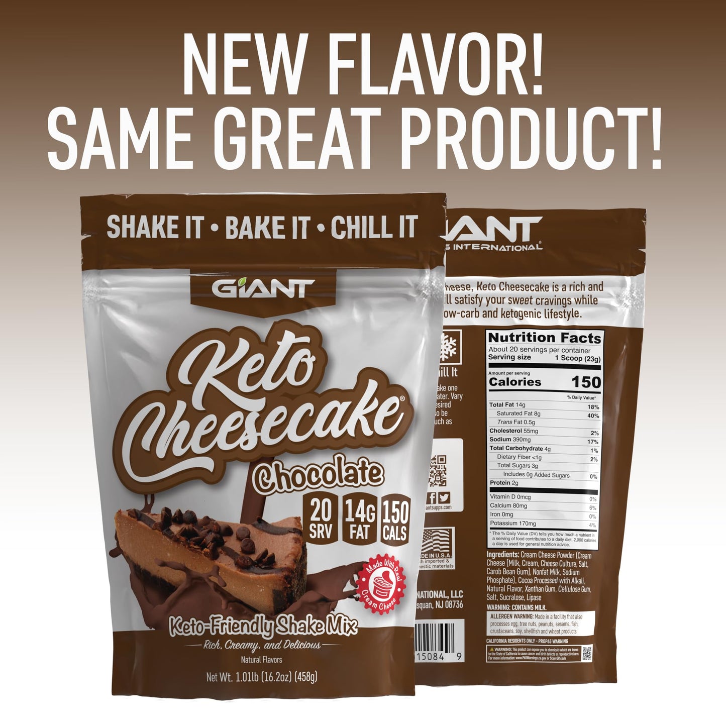 Giant Sports Keto Cheesecake Shake Mix - Delicious Low Carb, Ketogenic Diet Gluten Free Powder Mix - Works Great With Almond Mil