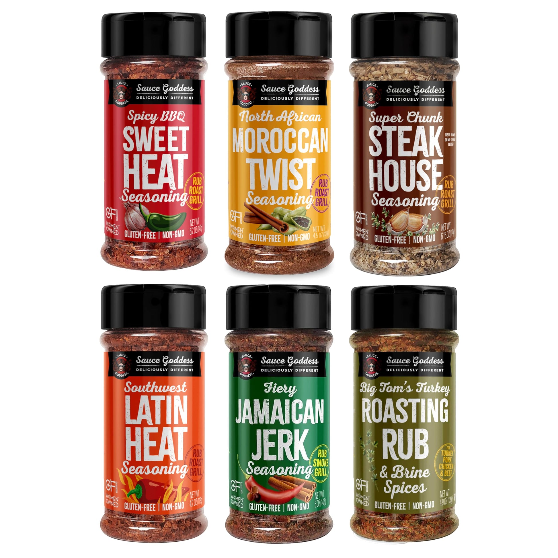 Sauce Goddess Spice 6 Pack Sampler - Seasonings And Spices For Cooking Gift Set. No Additives, Non Gmo & No Flavorings. Certifie