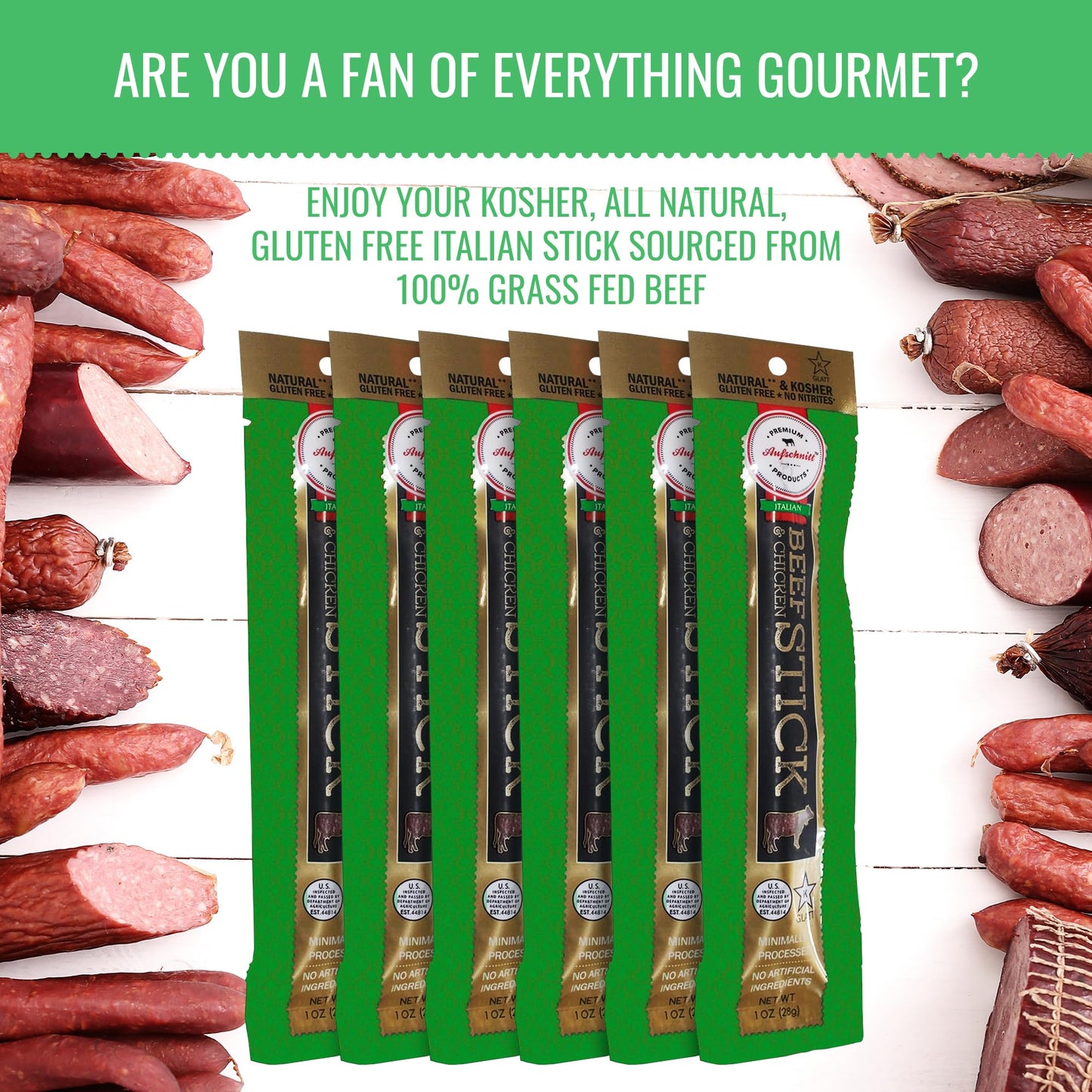 Aufschnitt Grass Fed Beef Jerky Sticks - Low Sodium, Certified Kosher - Halal And Keto Friendly - 6 Pack, Italian